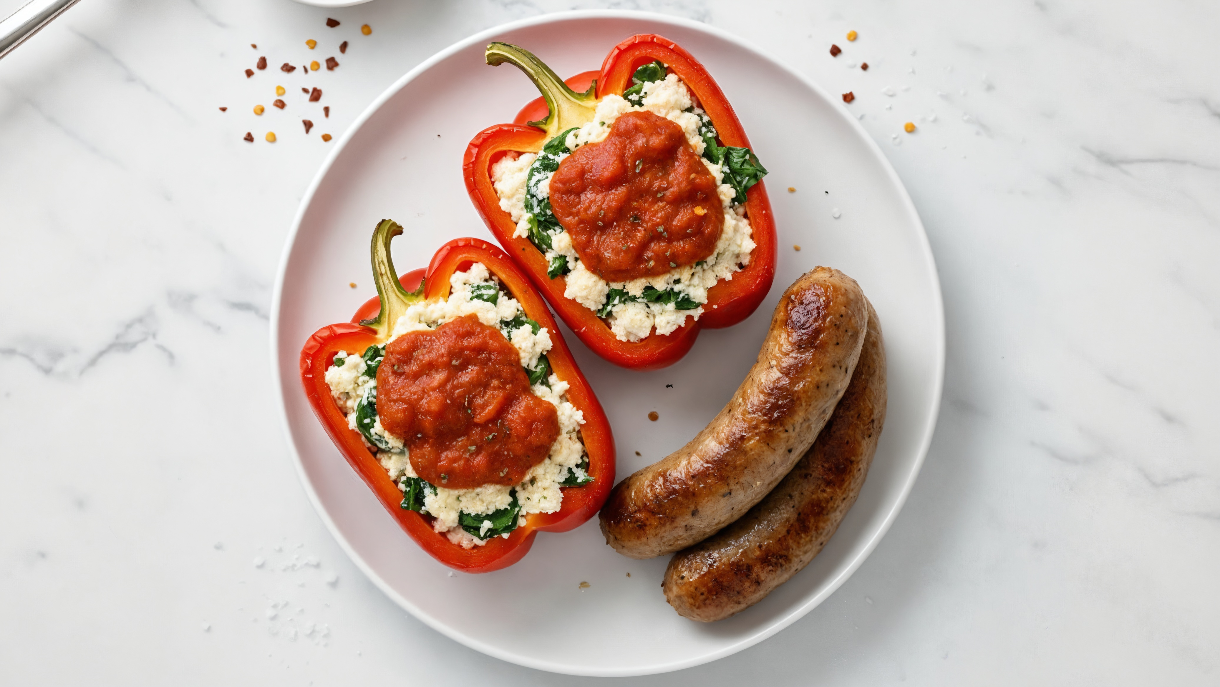 Rustic Italian Sausage + Stuffed Peppers Italiano with Baby Spinach