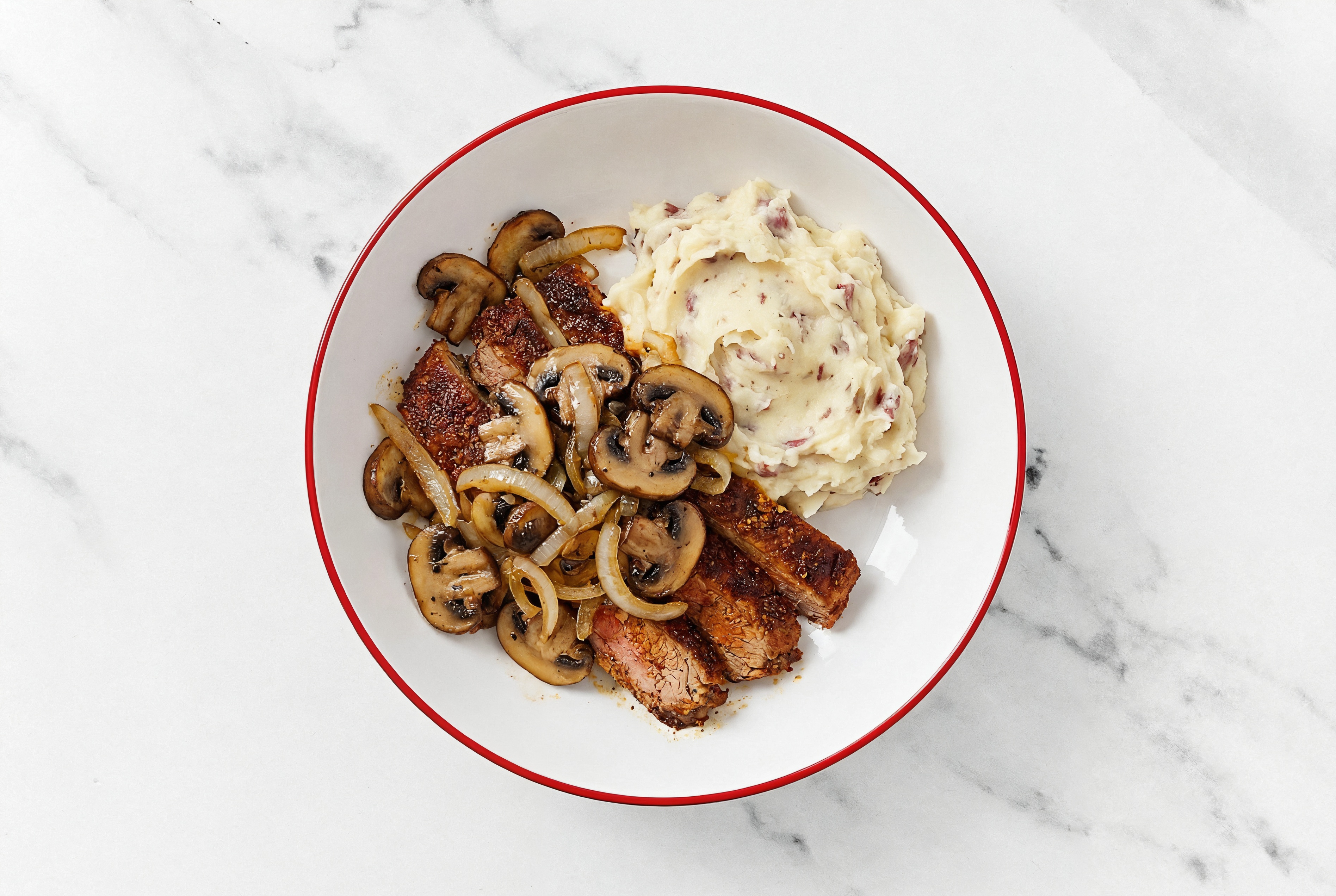 Adobo Marinated Flank Steak with Mushrooms + Buttery Potatoes
