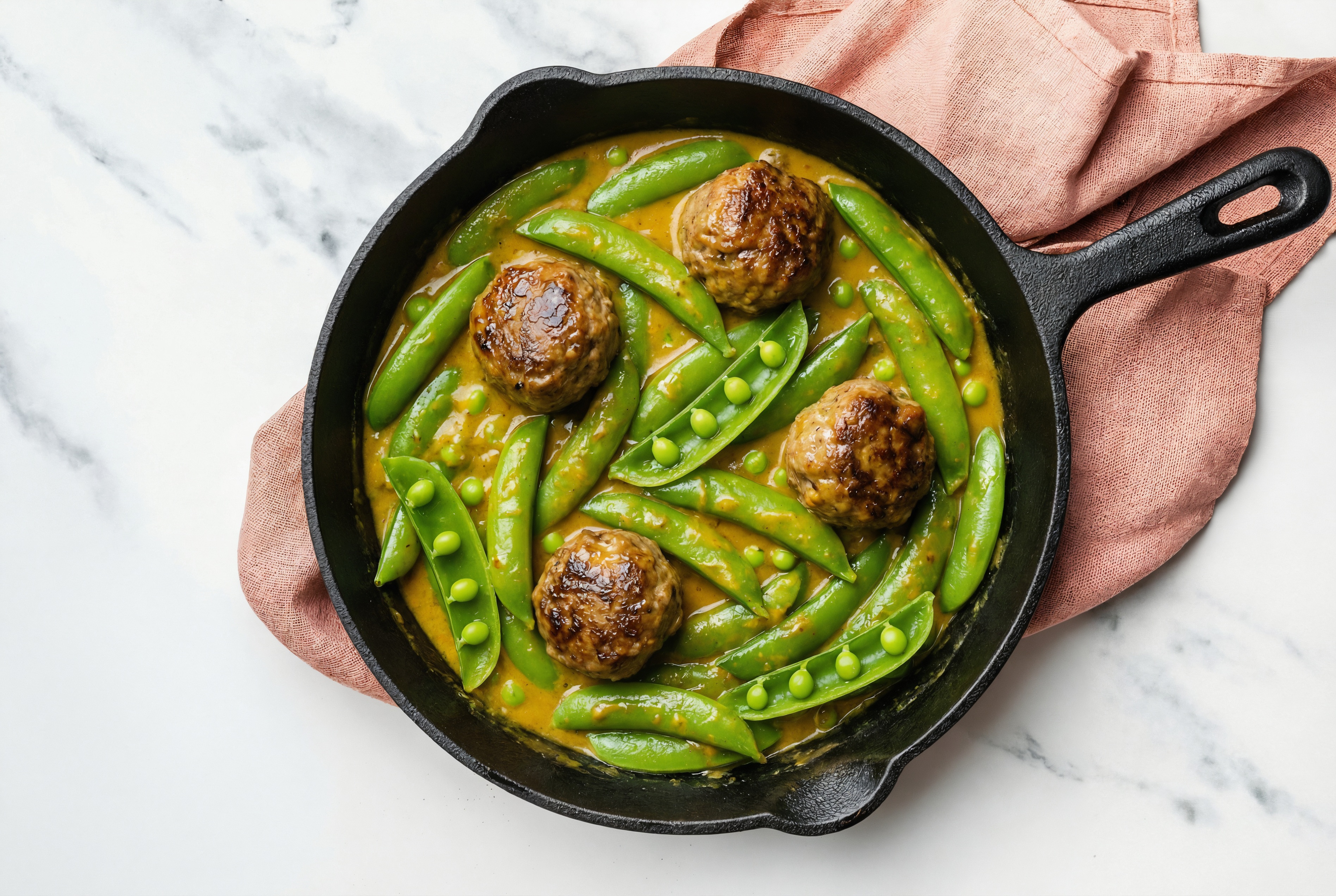 Coconut Curry Meatball Stir-Fry with Snap Peas