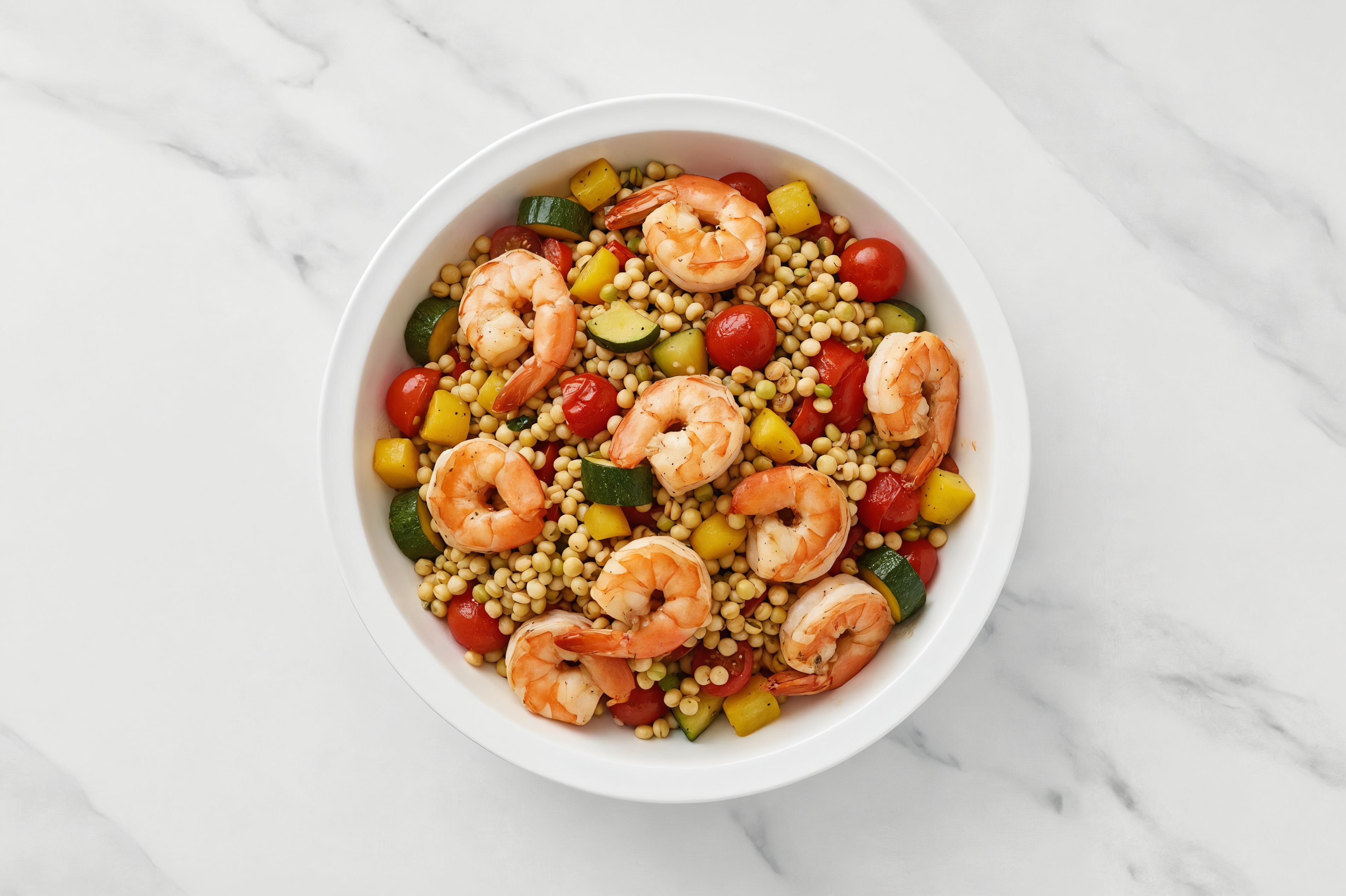 Summer Veggie + Shrimp Couscous Pasta Salad