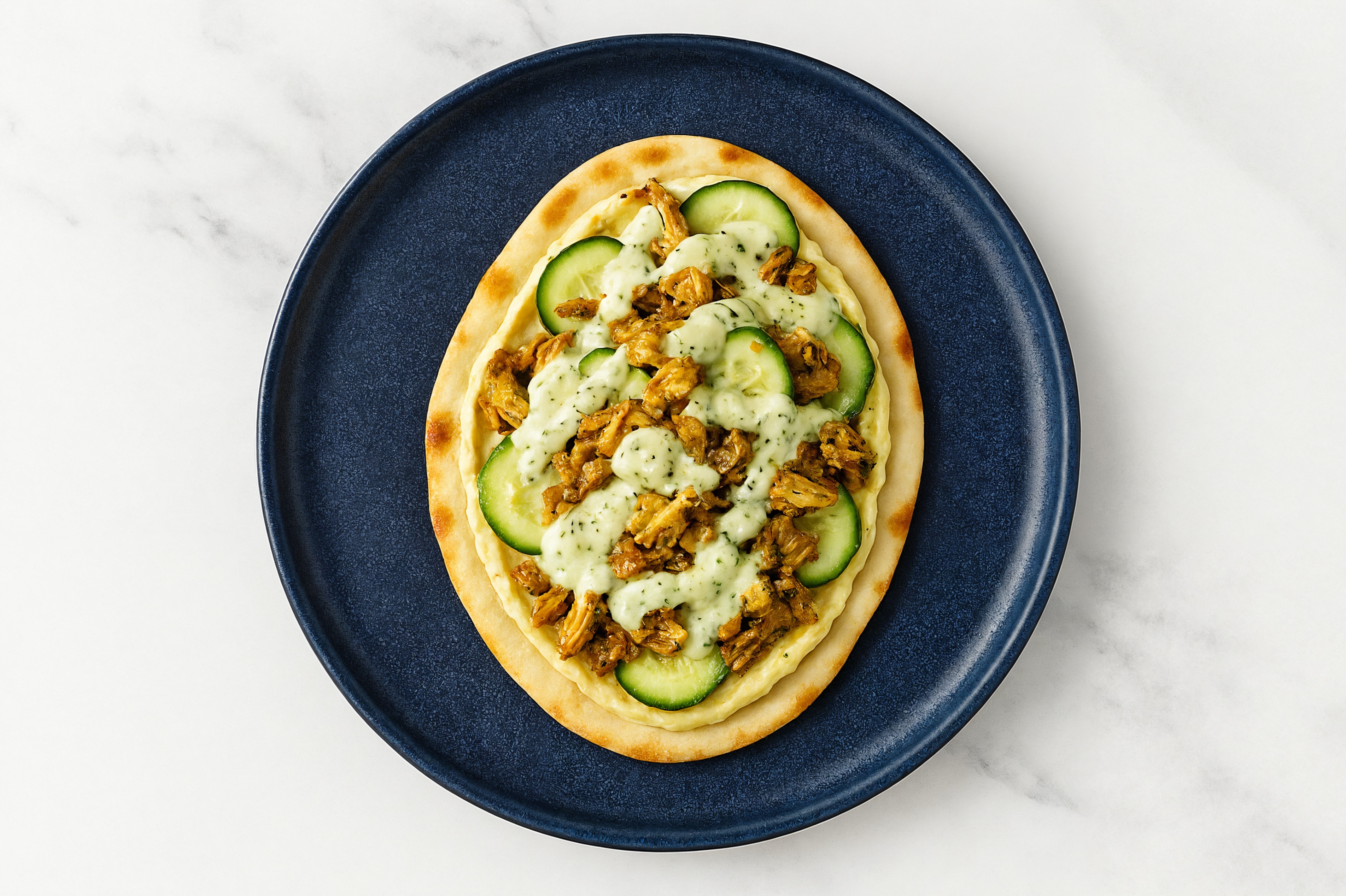 Air Fryer Chicken Shawarma Naan Flatbread with Olive Oil Sea Salt Hummus