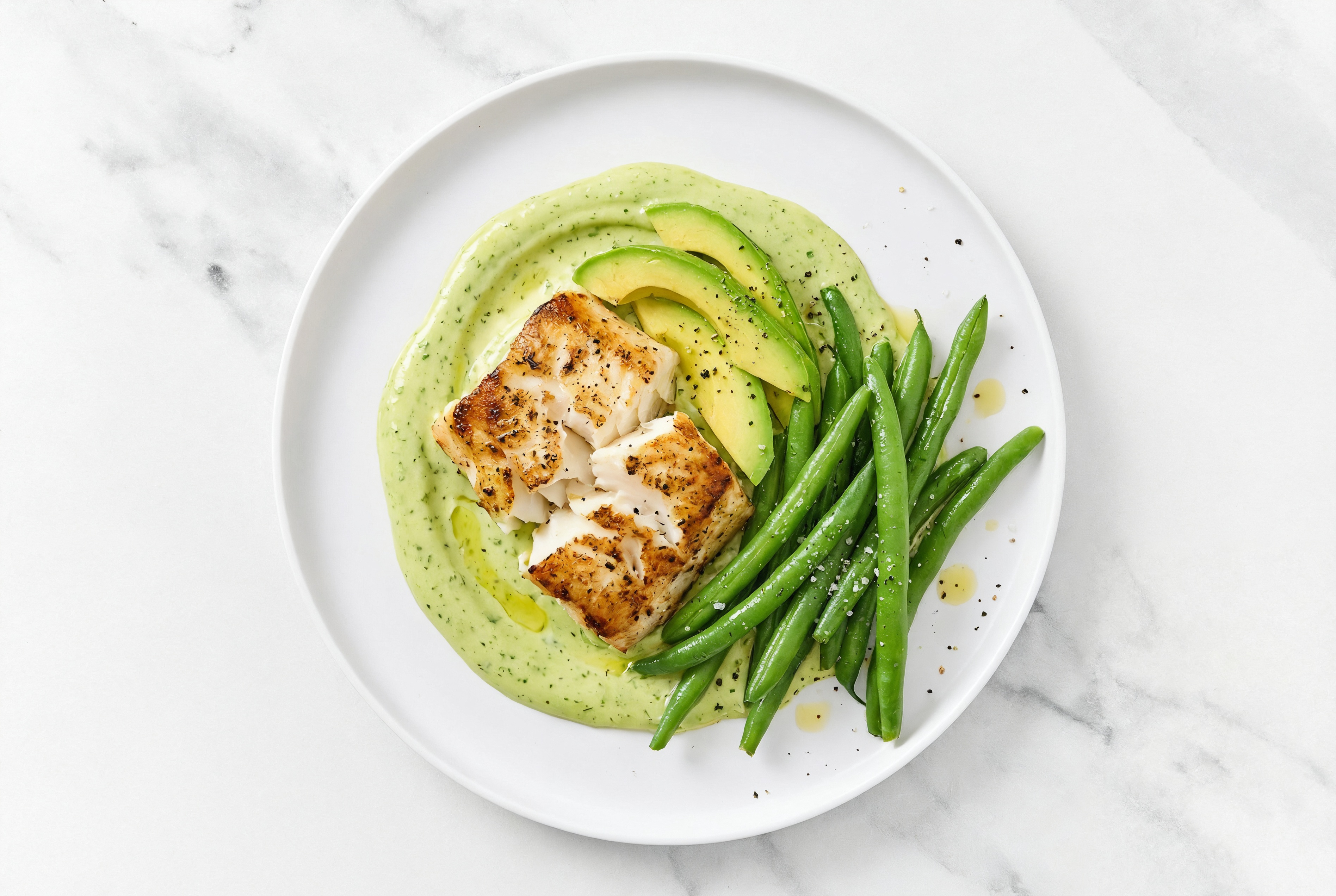 Extra Trimmed Green Beans Green Goddess Halibut Bowl