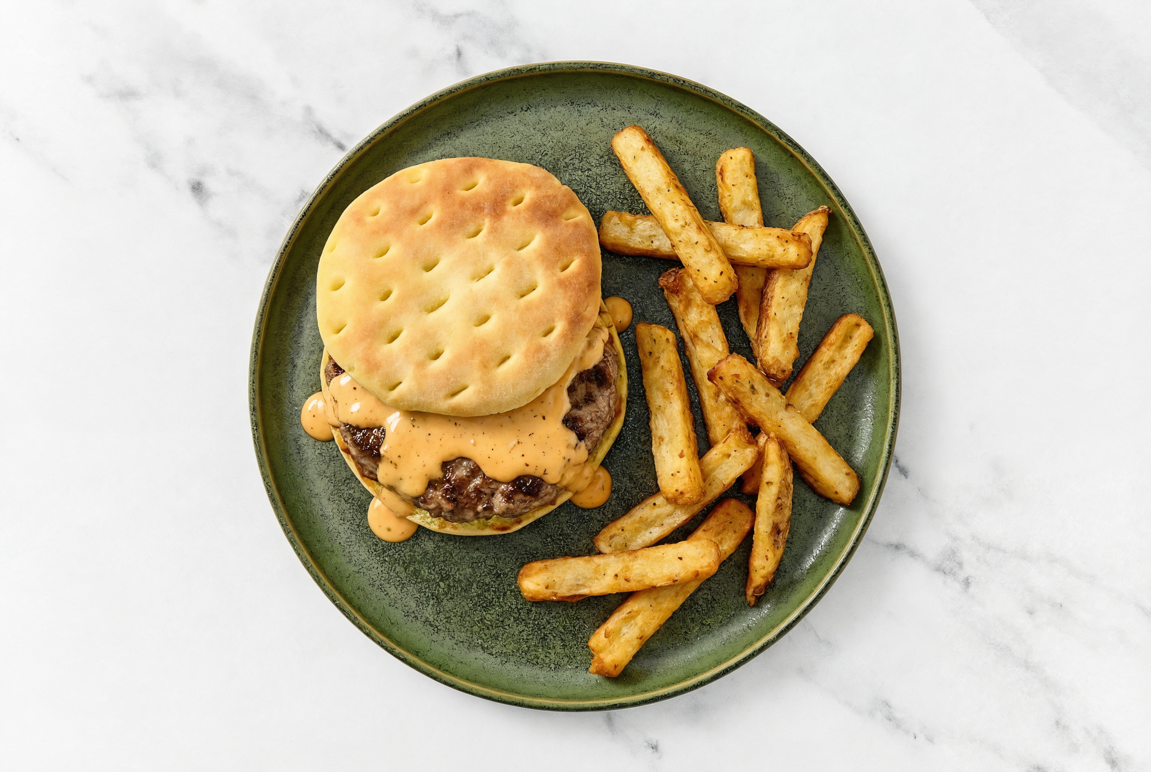 Buffalo Ranch Burger + Fries with Ground Beef Patties