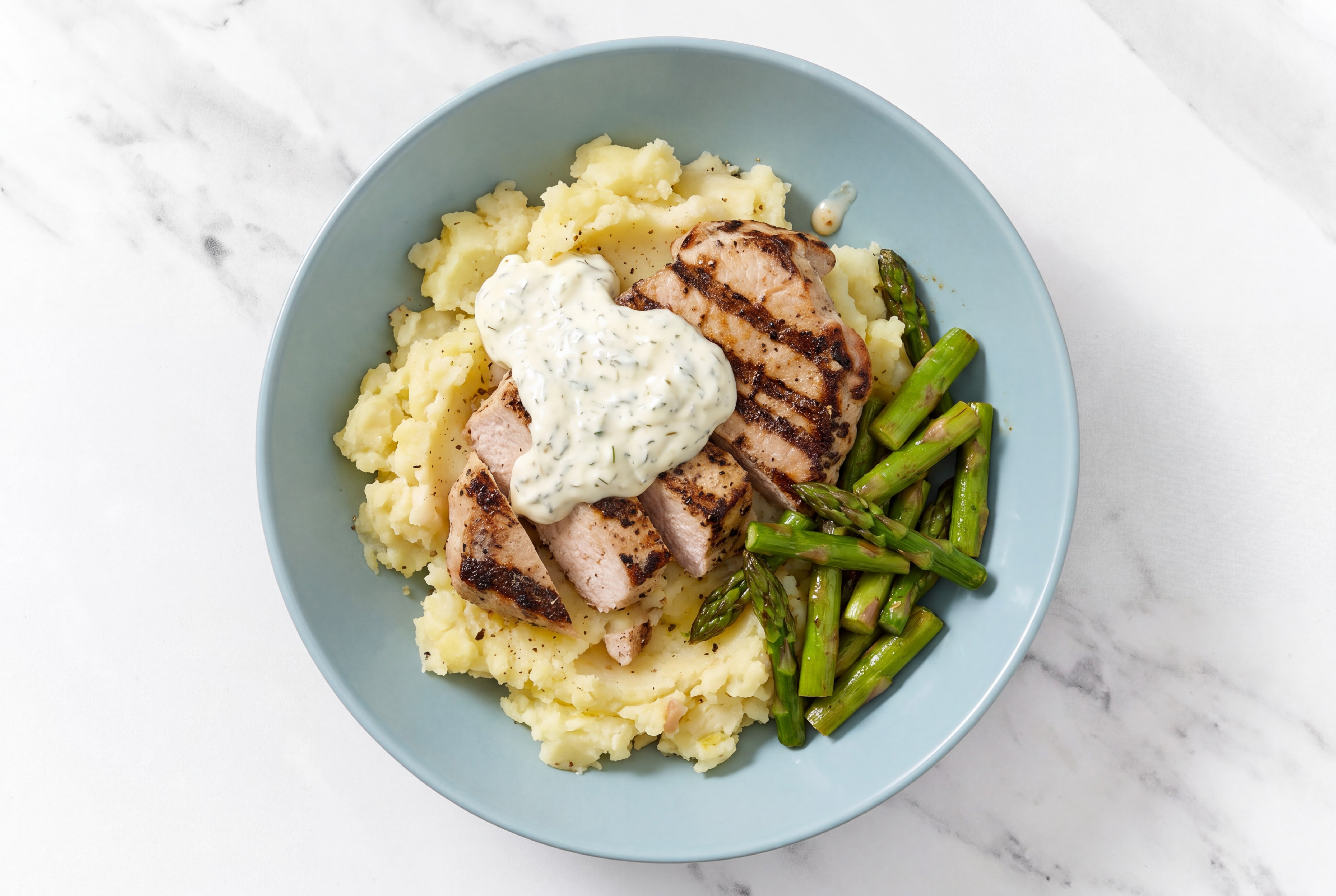 Dairy-Free Tzatziki Grilled Boneless Pork Chops + Asparagus Bowl