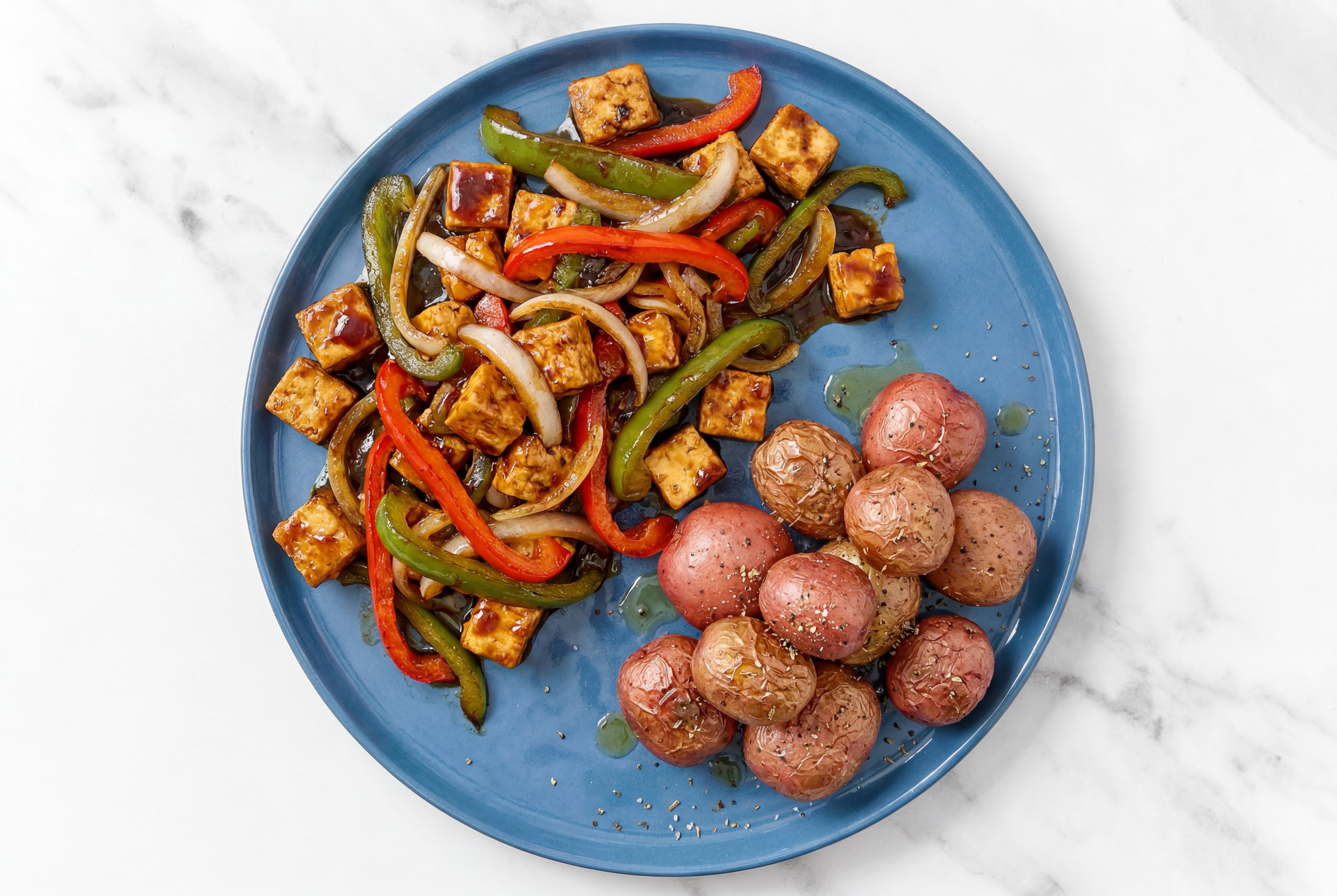 Teriyaki Tofu with Red Potatoes + Veggies