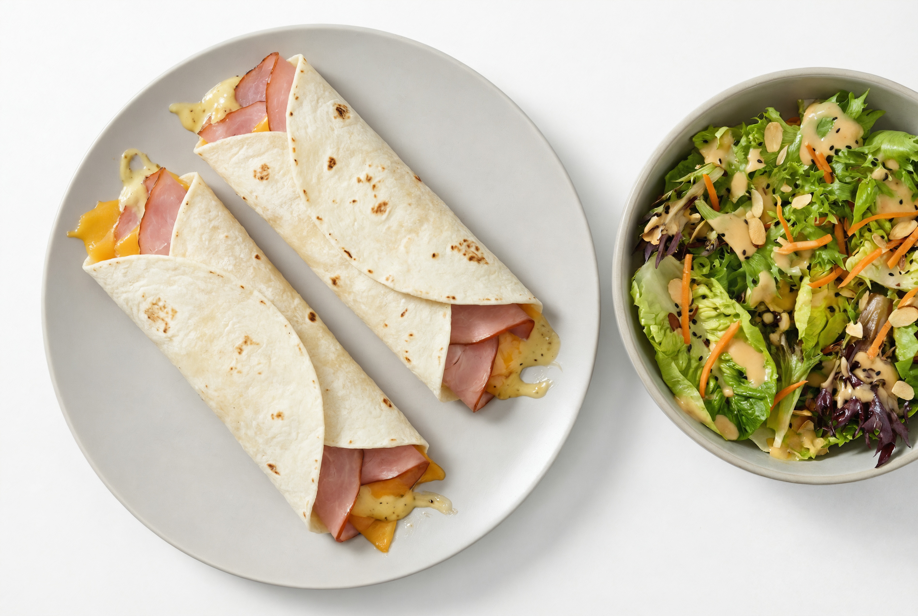 Ham + Cheese GF wraps with Honey Mustard with Little Gem Chopped Salad