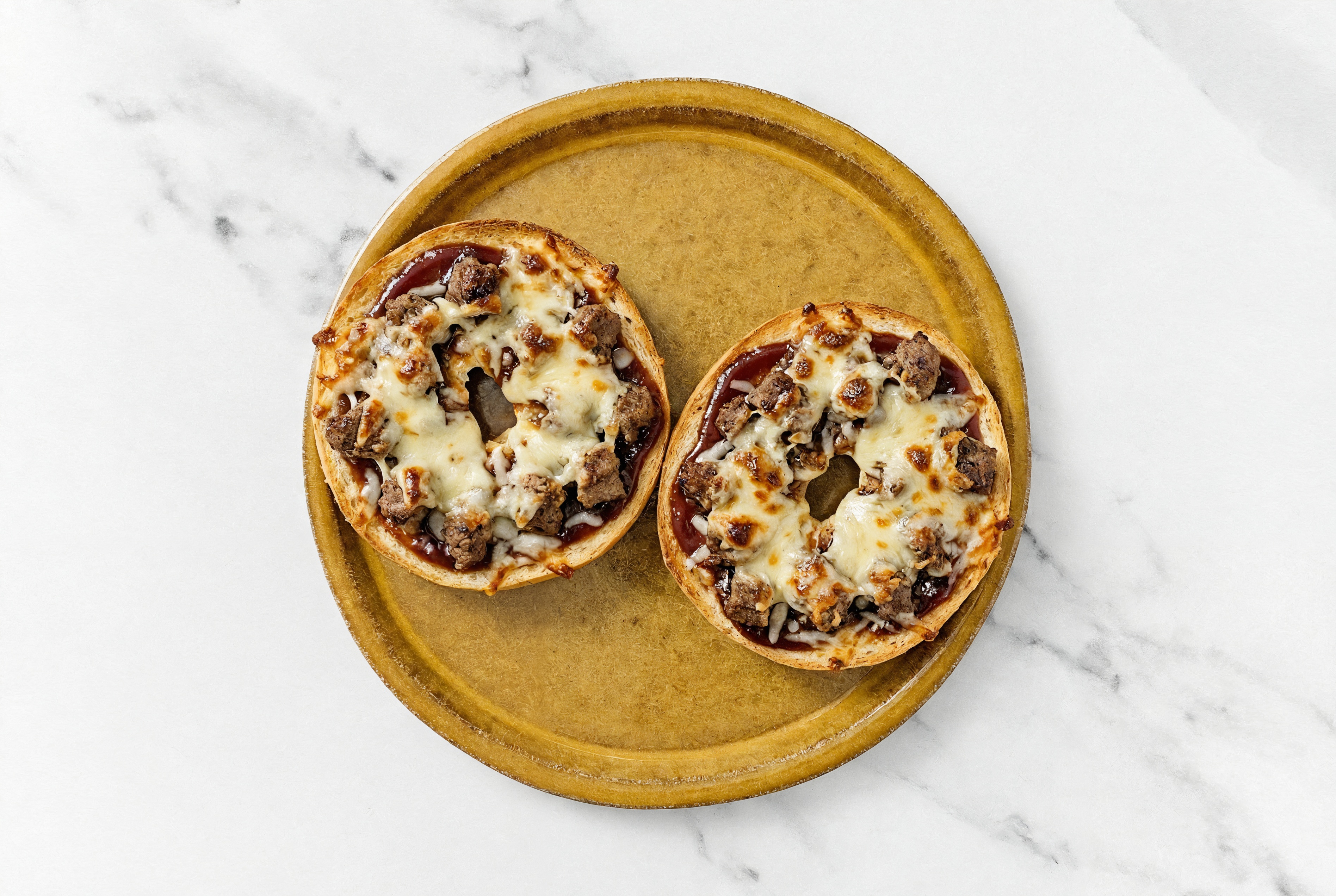 BBQ Ground Beef Pizza Gluten-Free Plain Bagels