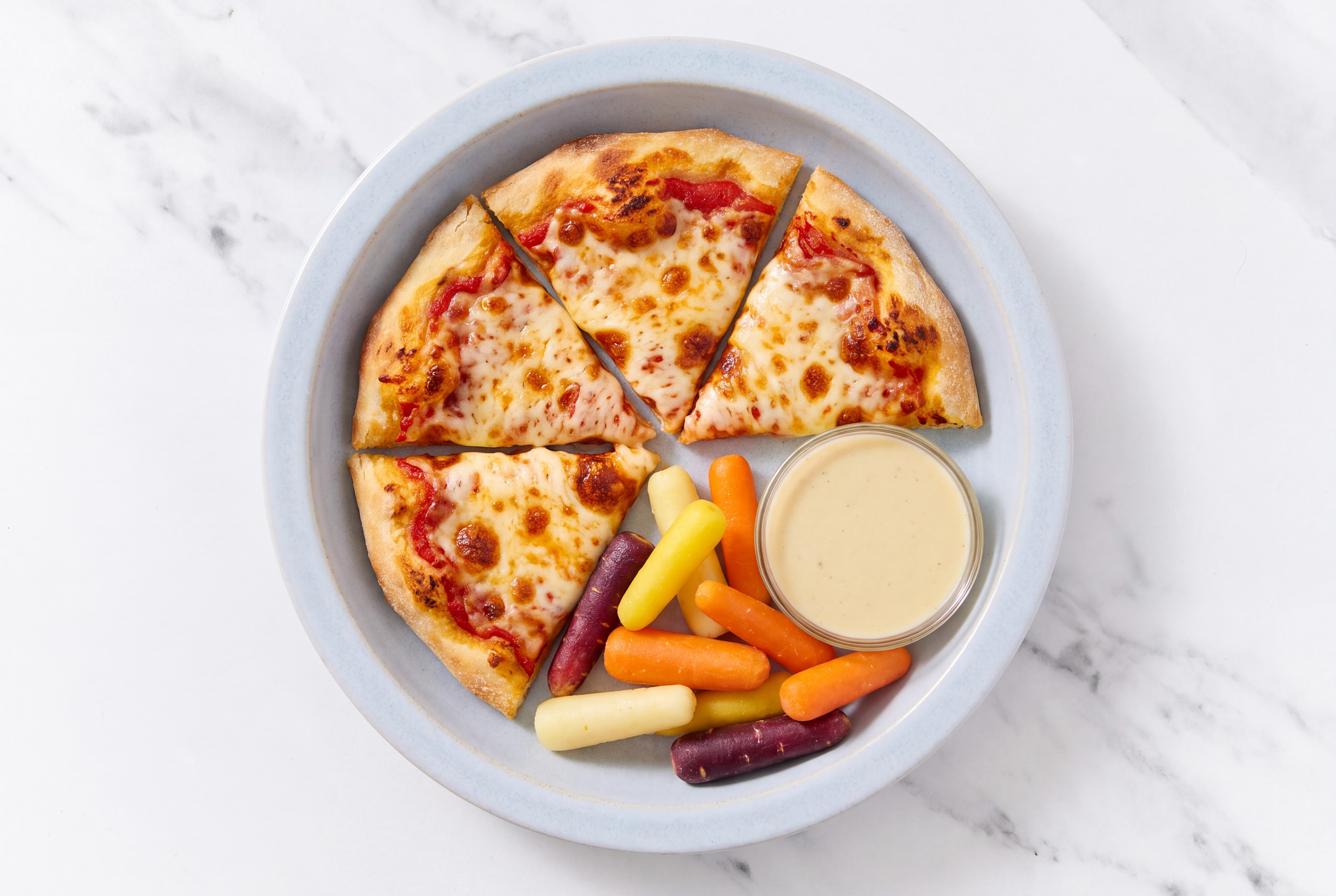 Personal Pizza + Baby Carrots with Miso Caesar Dressing & Drizzle
