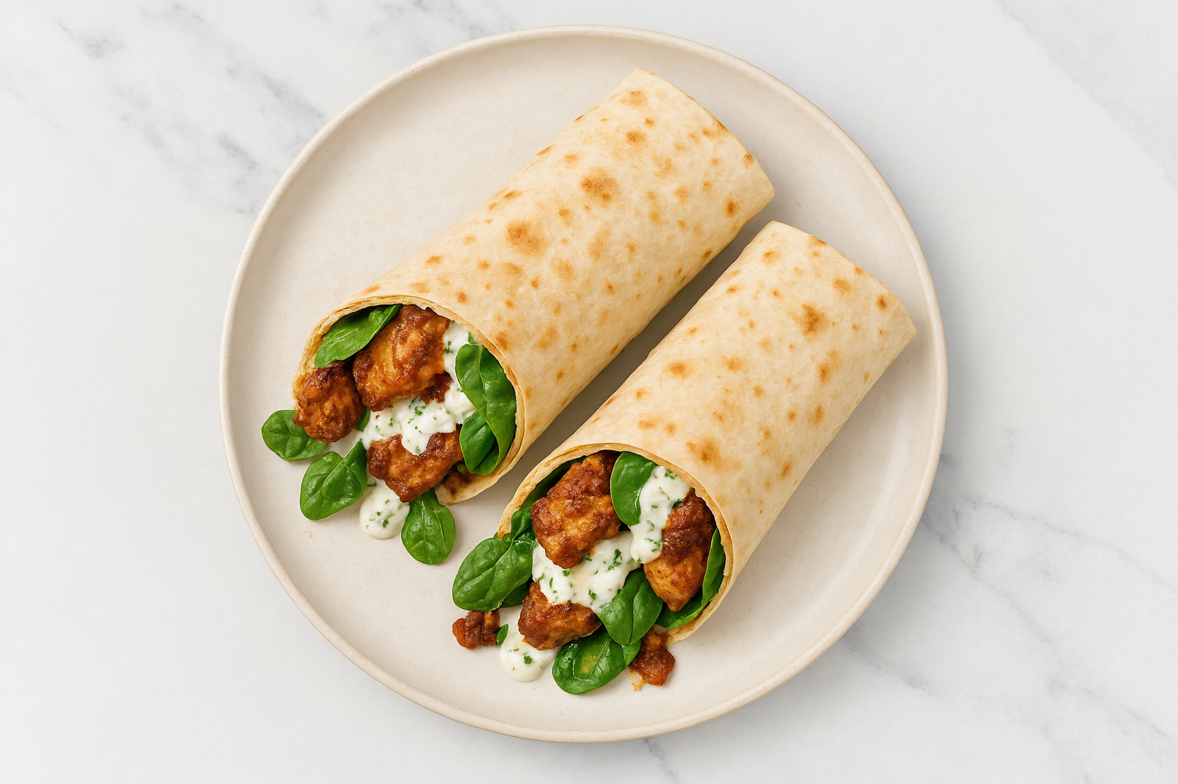 Tzatziki Tandoori Chicken Lavash Wrap with Baby Spinach