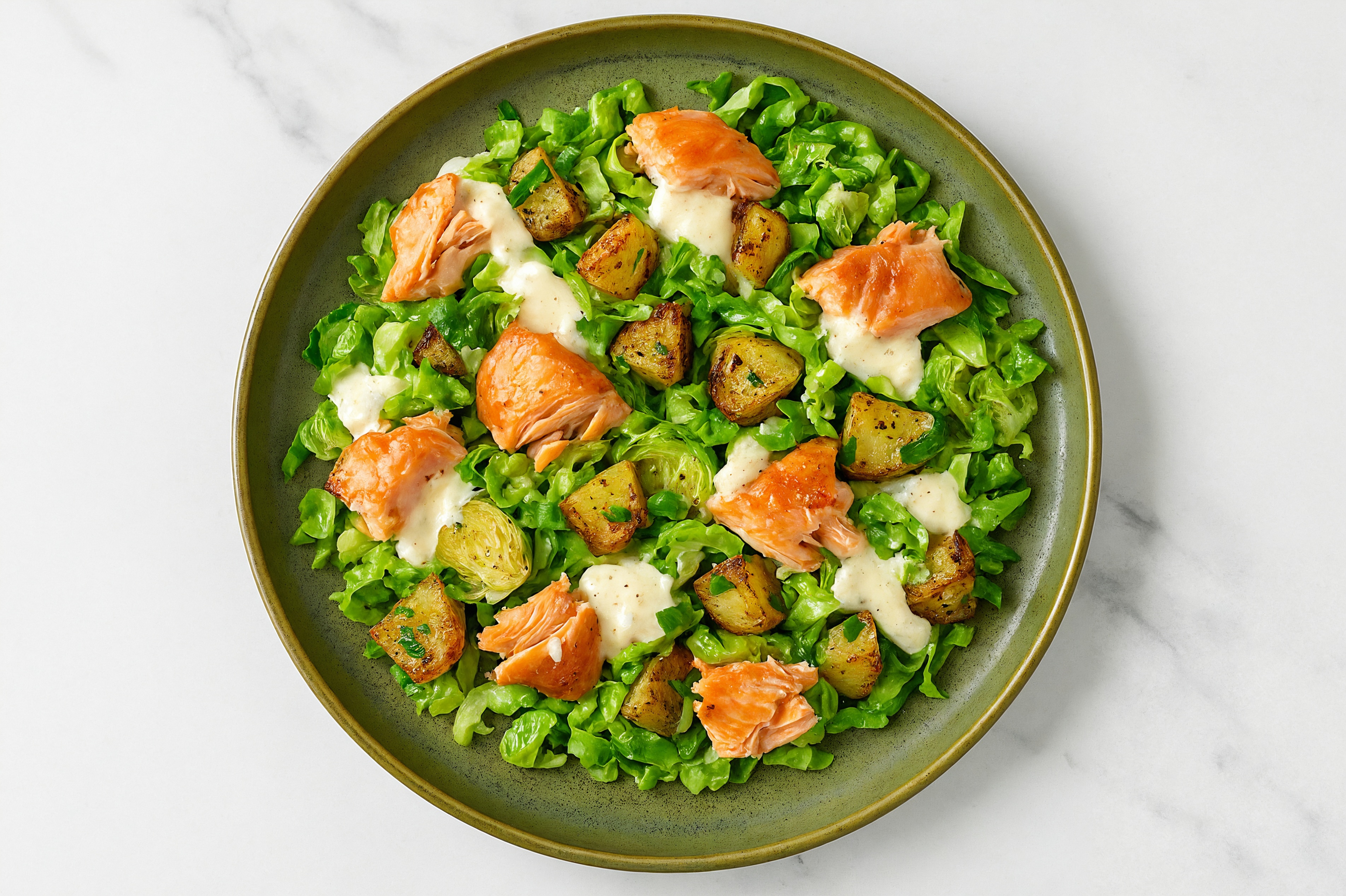 Asiago Smoked Salmon + Crispy Brussels and Potatoes