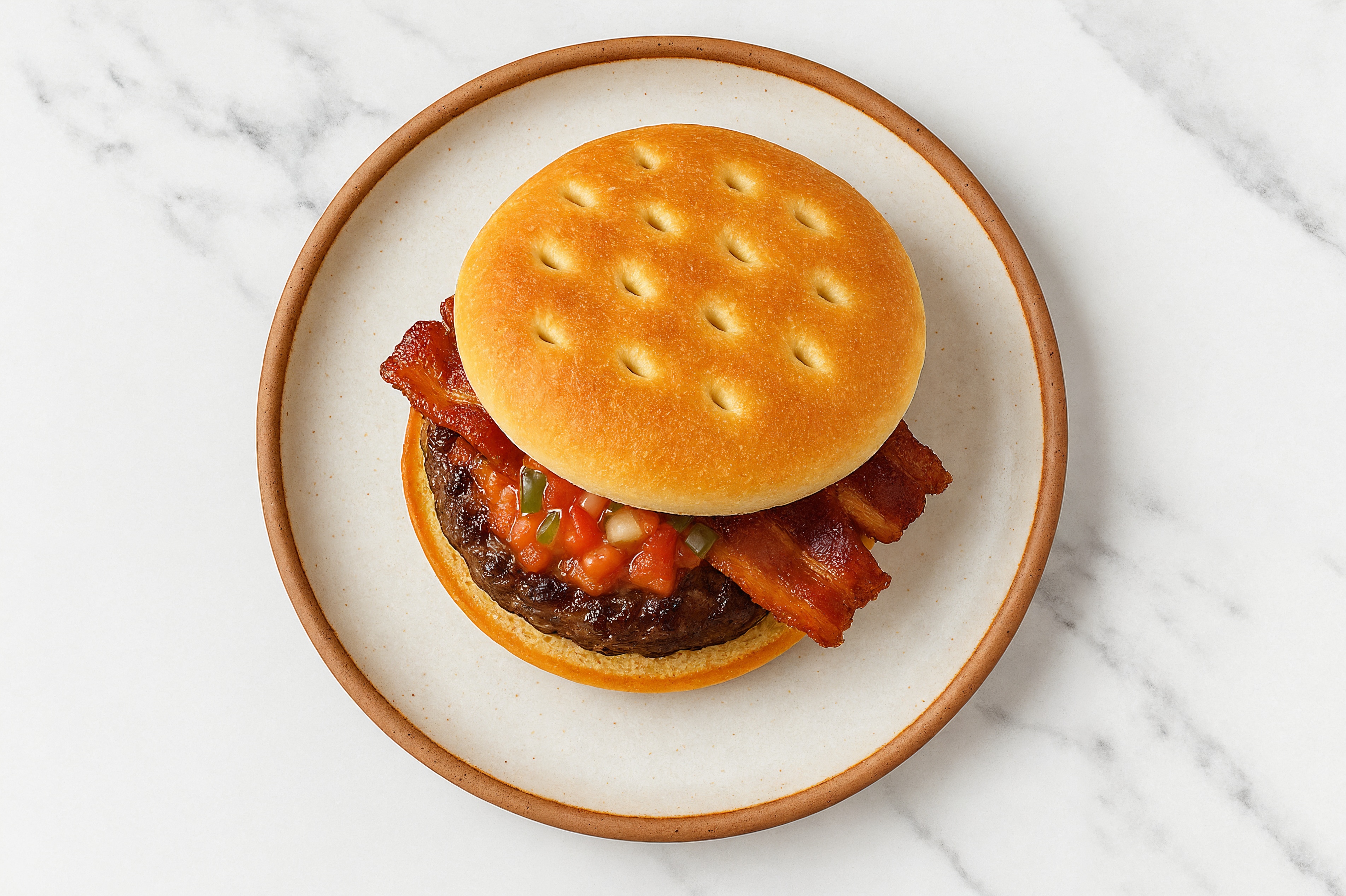 Lamb Burger on Brioche with Salsa & Applewood Smoked Pork Bacon