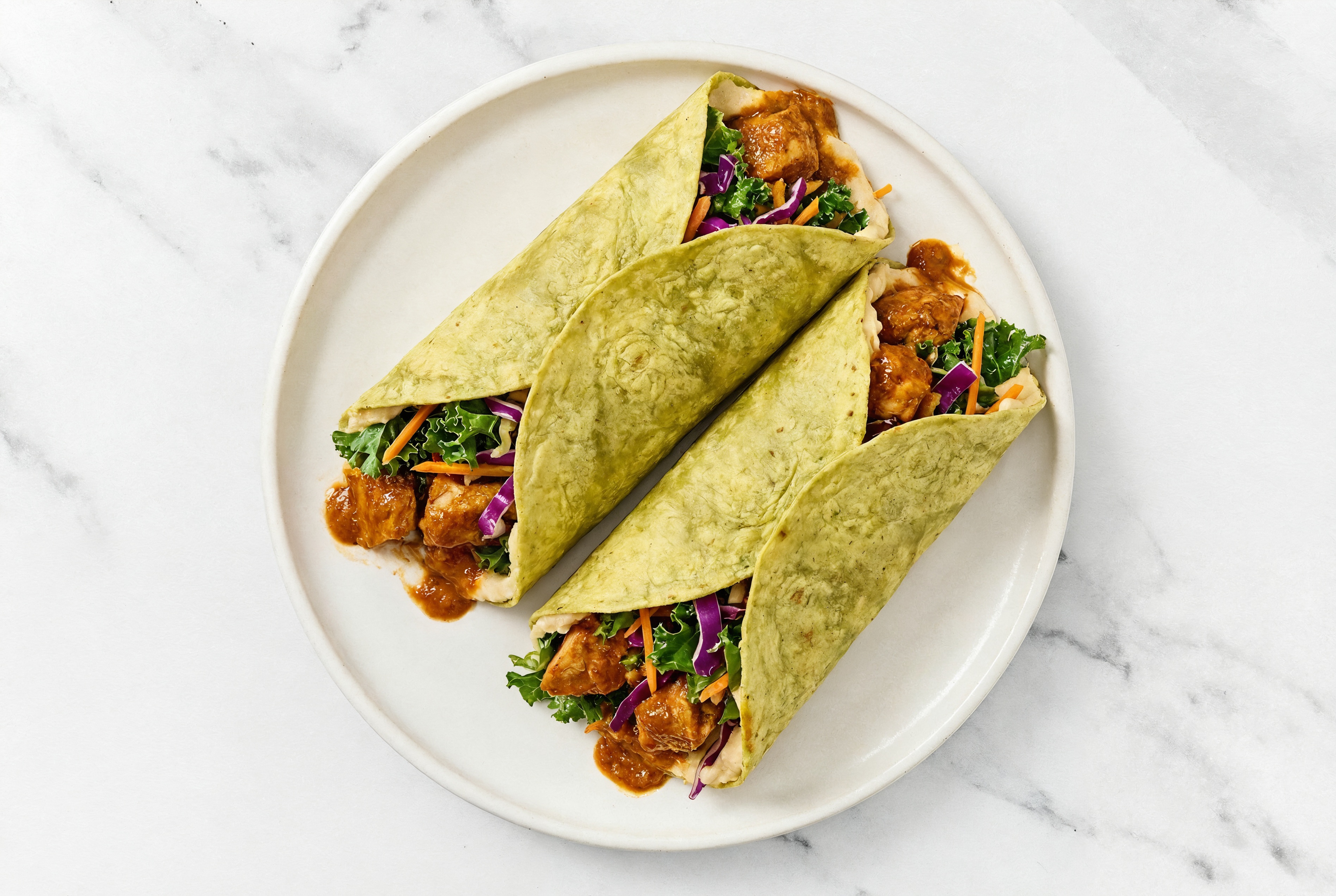 Tandoori Chicken + Lemony Hummus Wraps with Spinach Tortilla