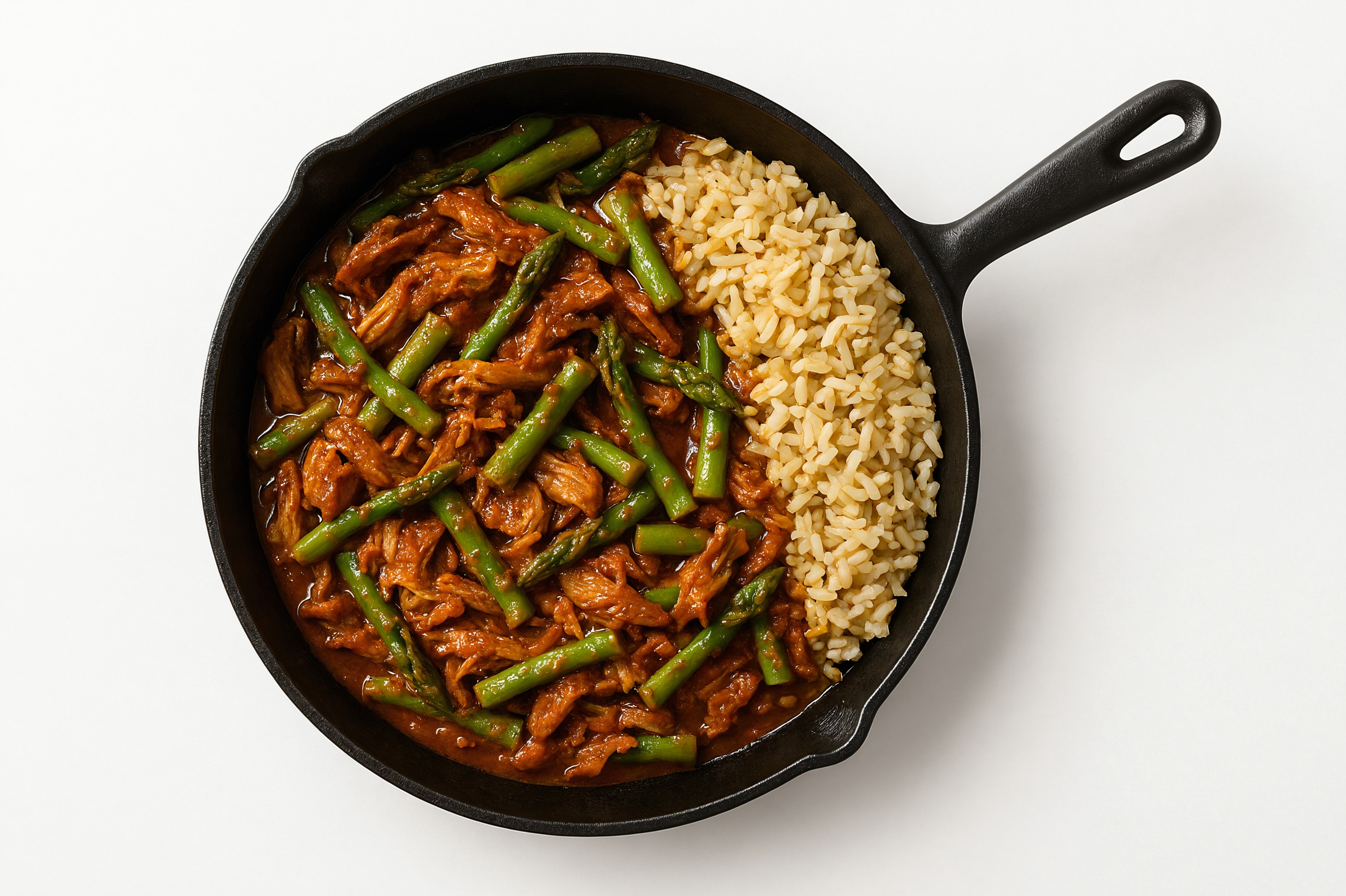 Spicy Vindaloo Pork Stir-Fry with Asparagus over Brown Rice