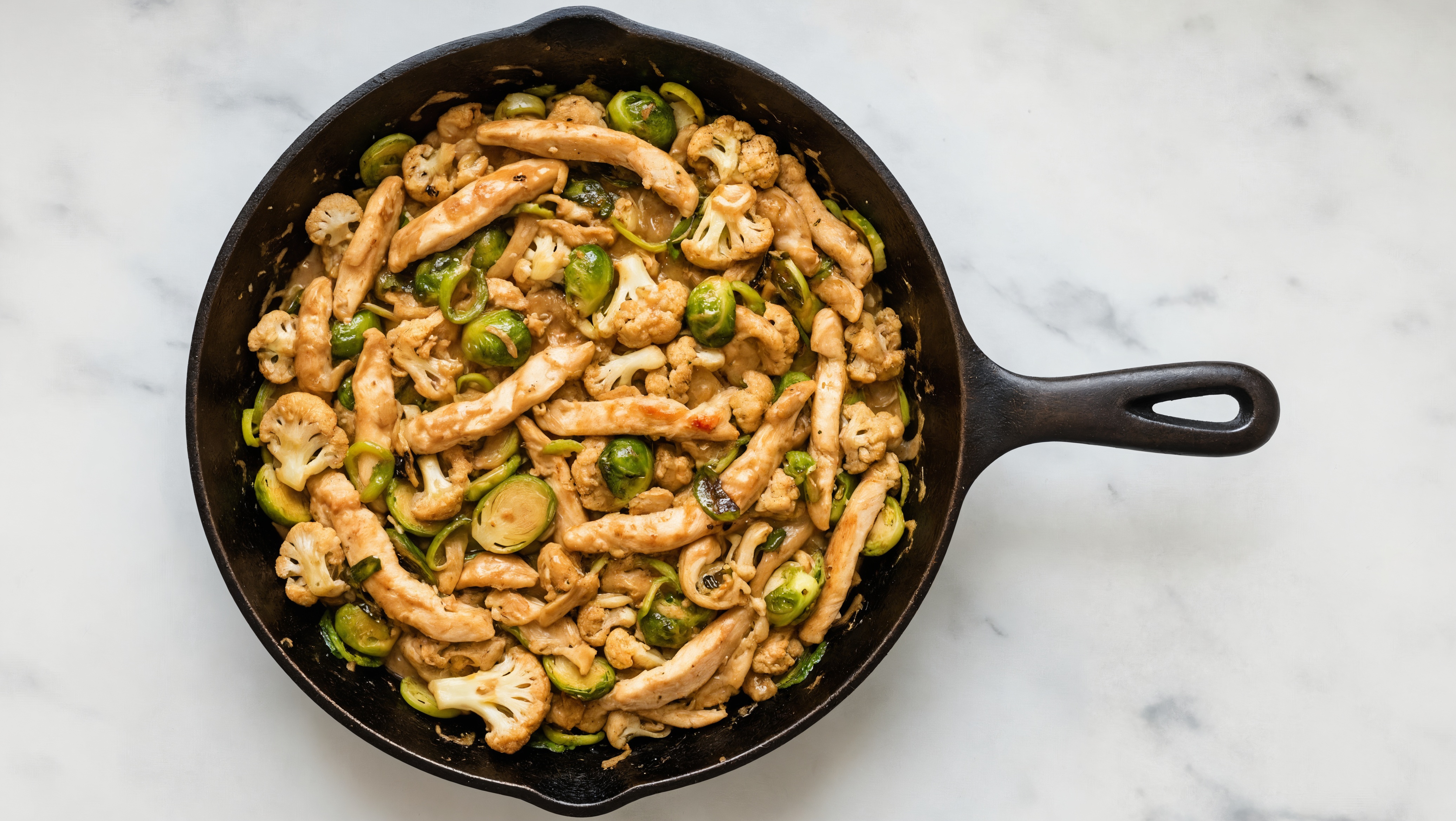 Thai Peanut Chicken Stir-Fry with Cauliflower & Brussels