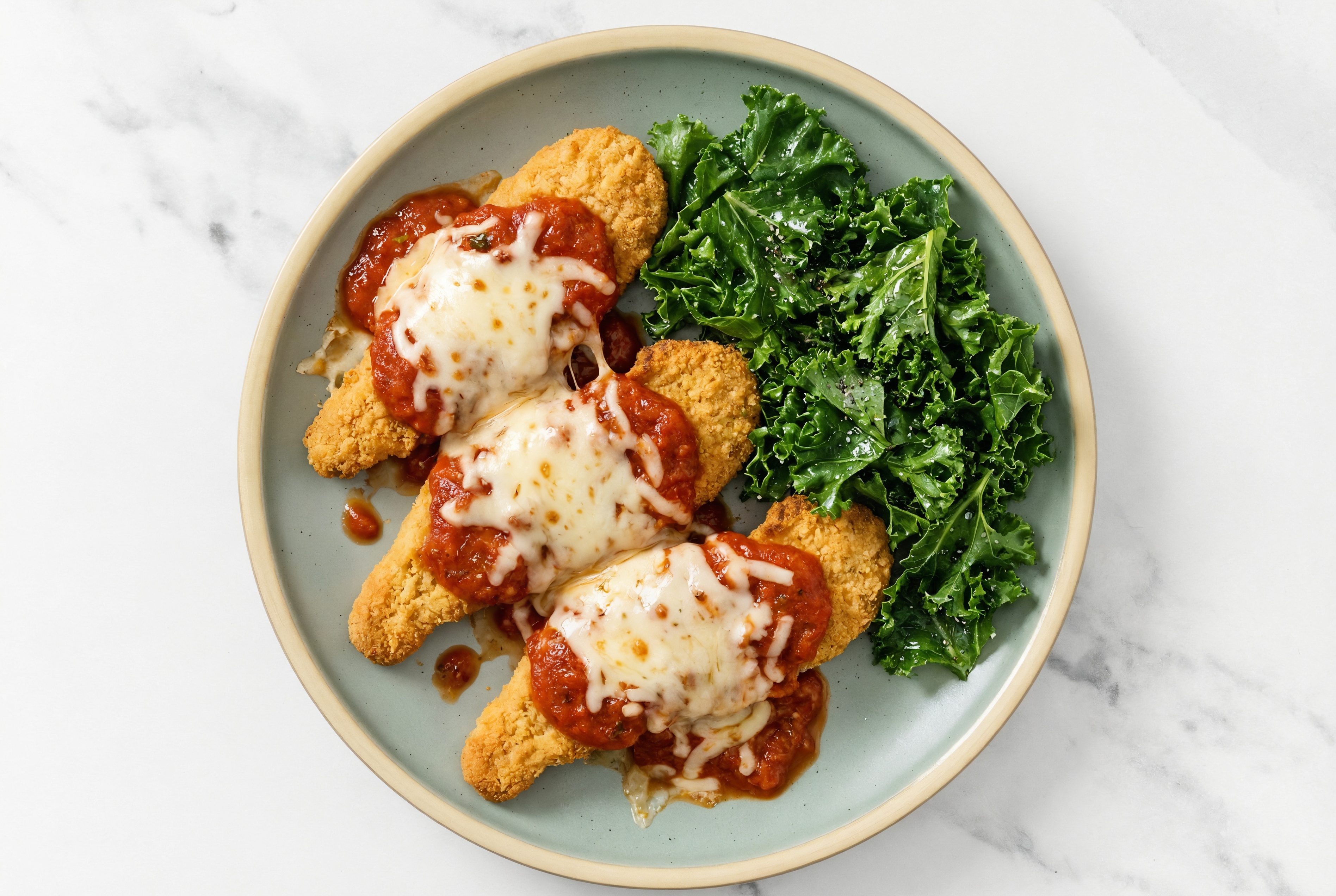 "Chicken" Parm + Simple Kale Salad with Mozzarella Bar
