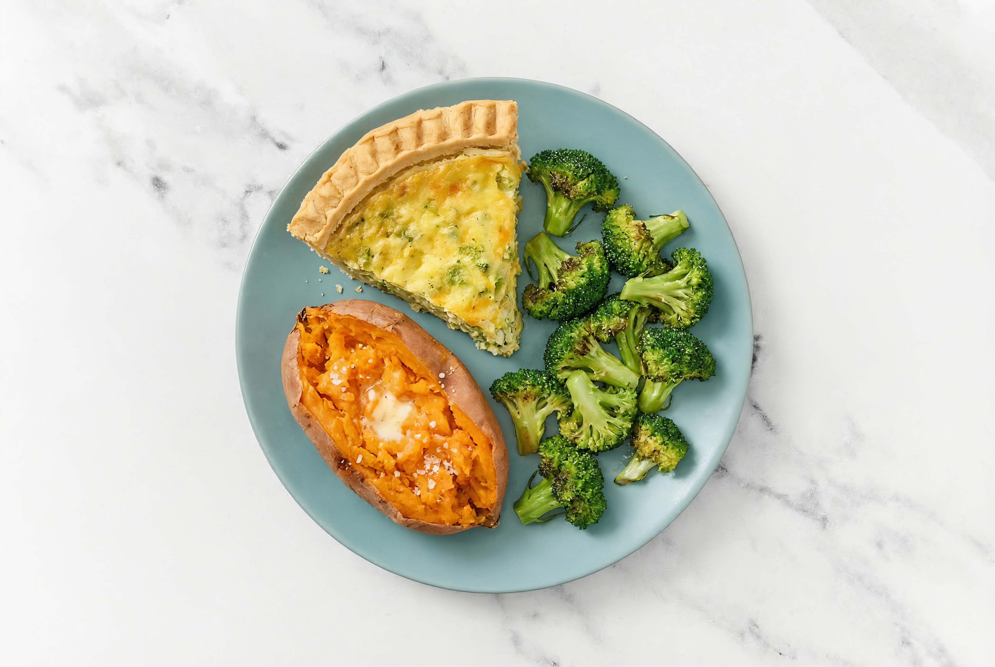 Broccoli & Cheddar Quiche with Broccoli & Sweet Potato