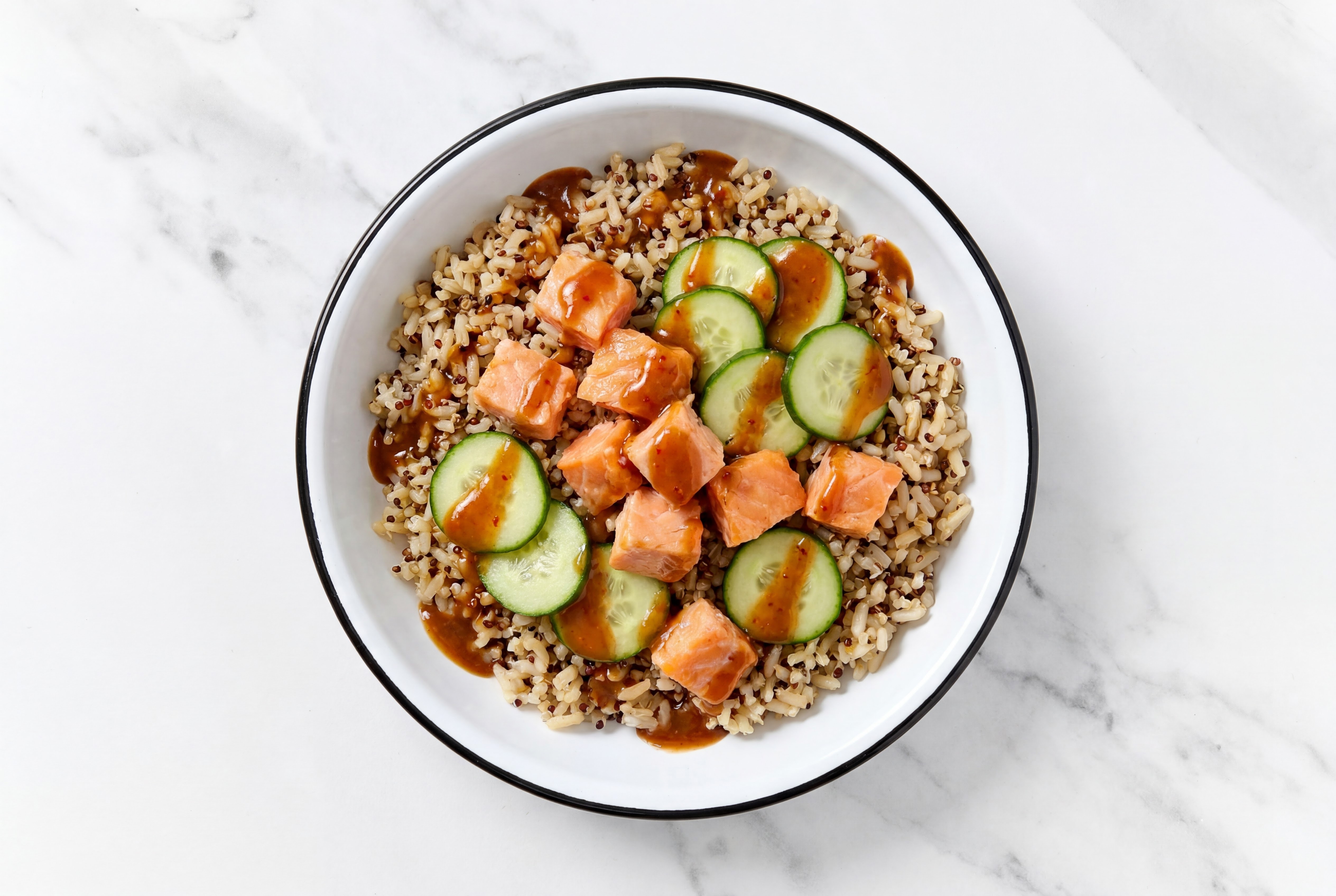 Herby Gingery Poké Salmon + Crisp English Cucumber Bowl