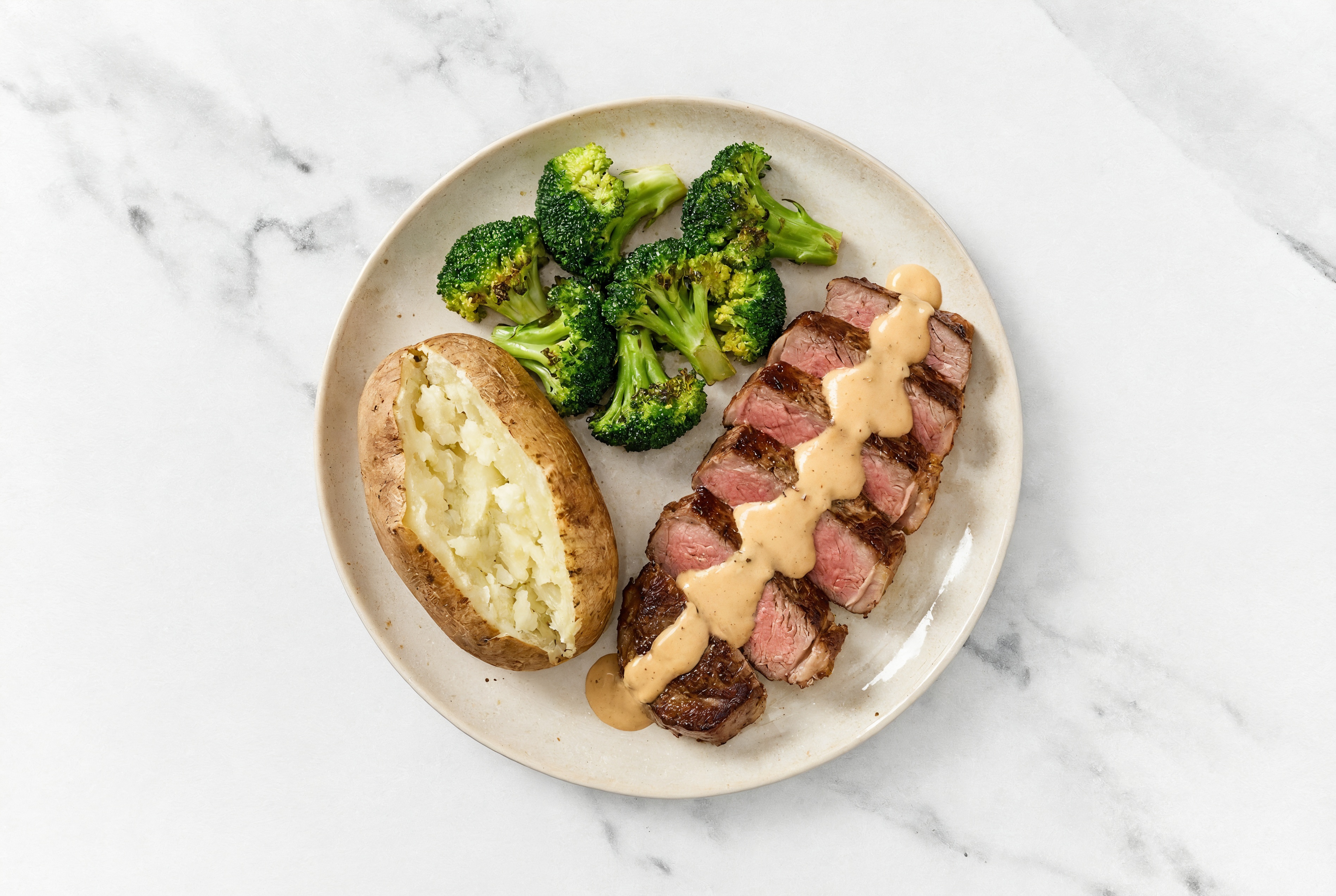 New York Strip with Awesome Sauce + Organic Broccoli