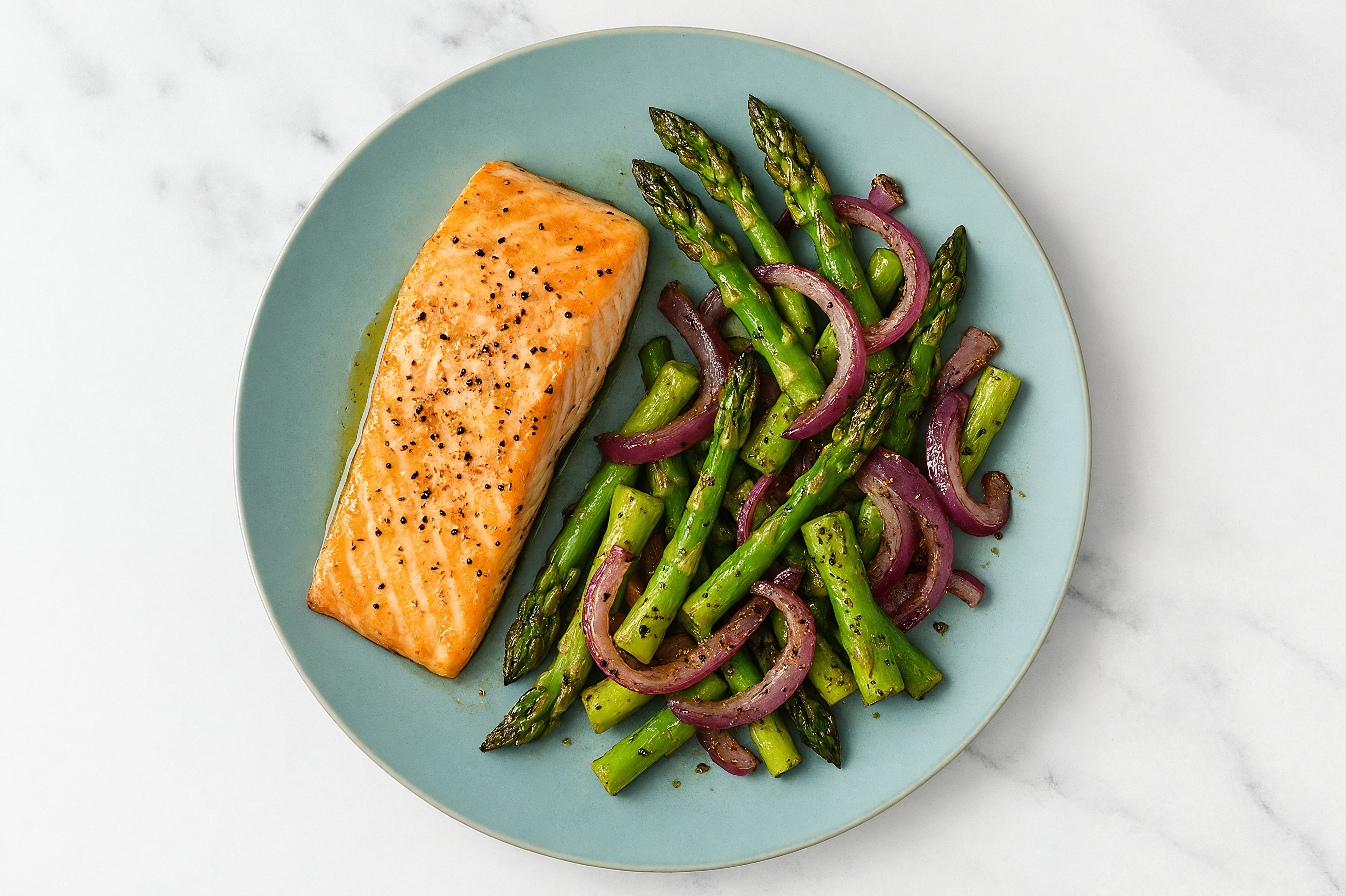 Tahini Marinated Salmon + Savory Zaatar Asparagus