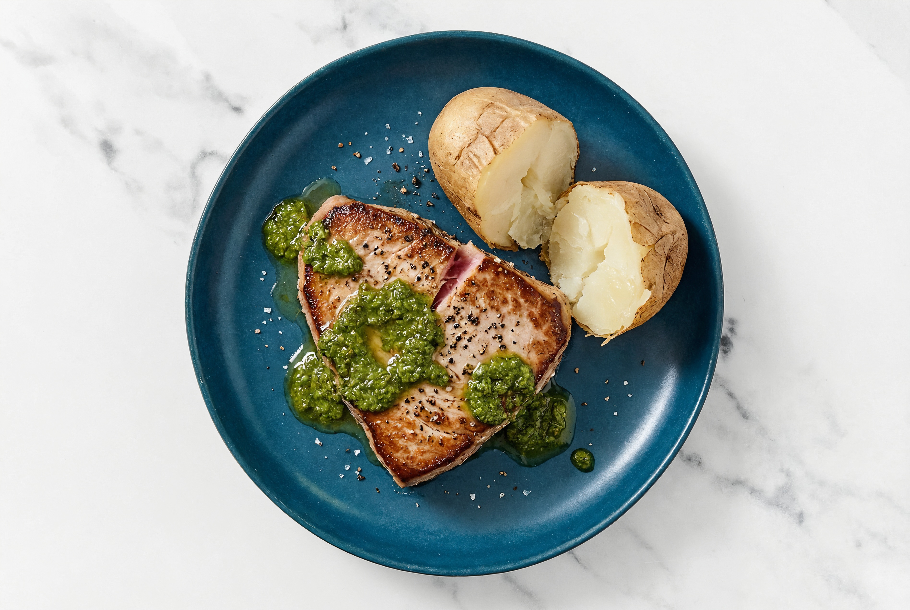 Chimichurri Tuna Steak + Baked Potato