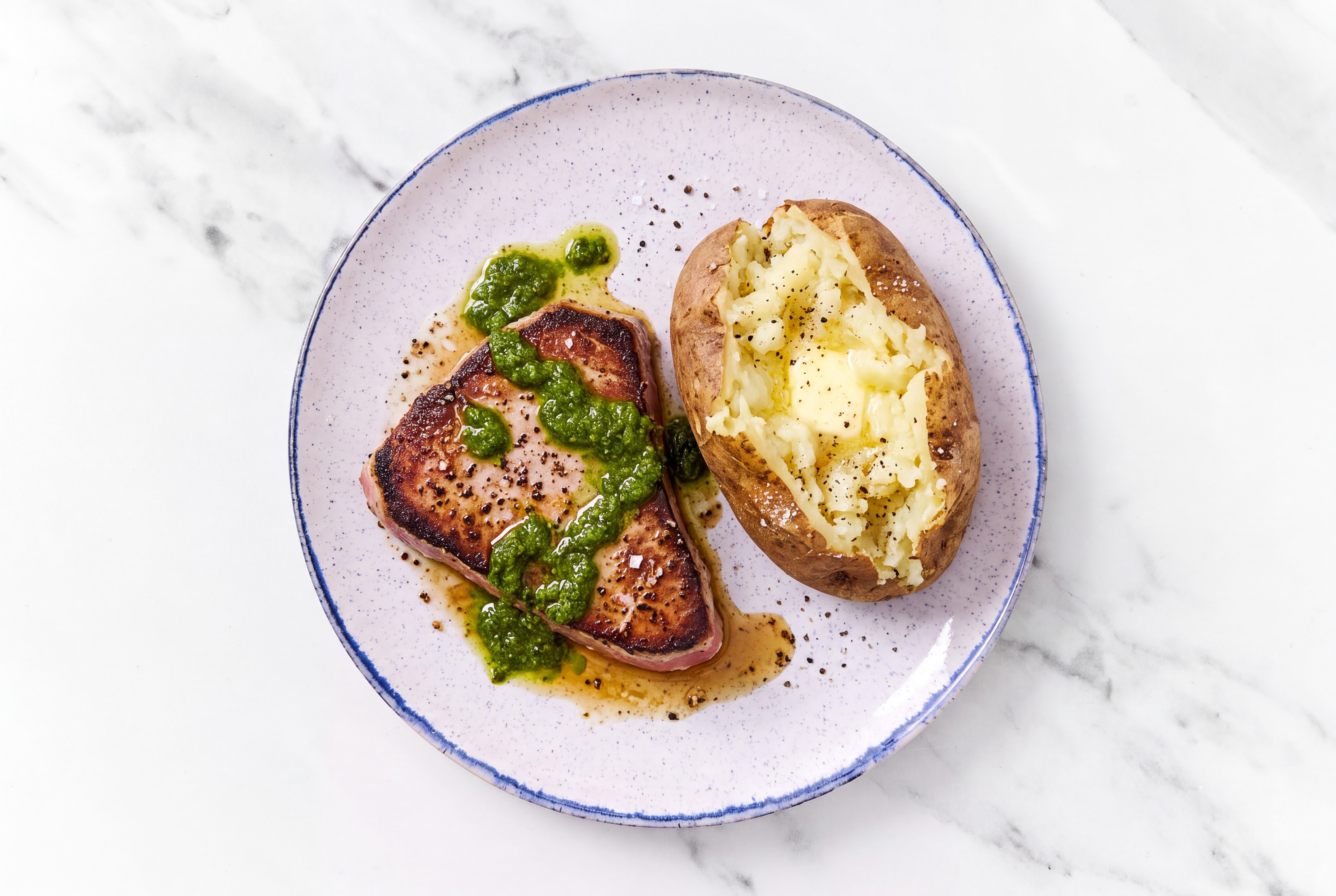 Zhoug Tuna Steak + Baked Potato