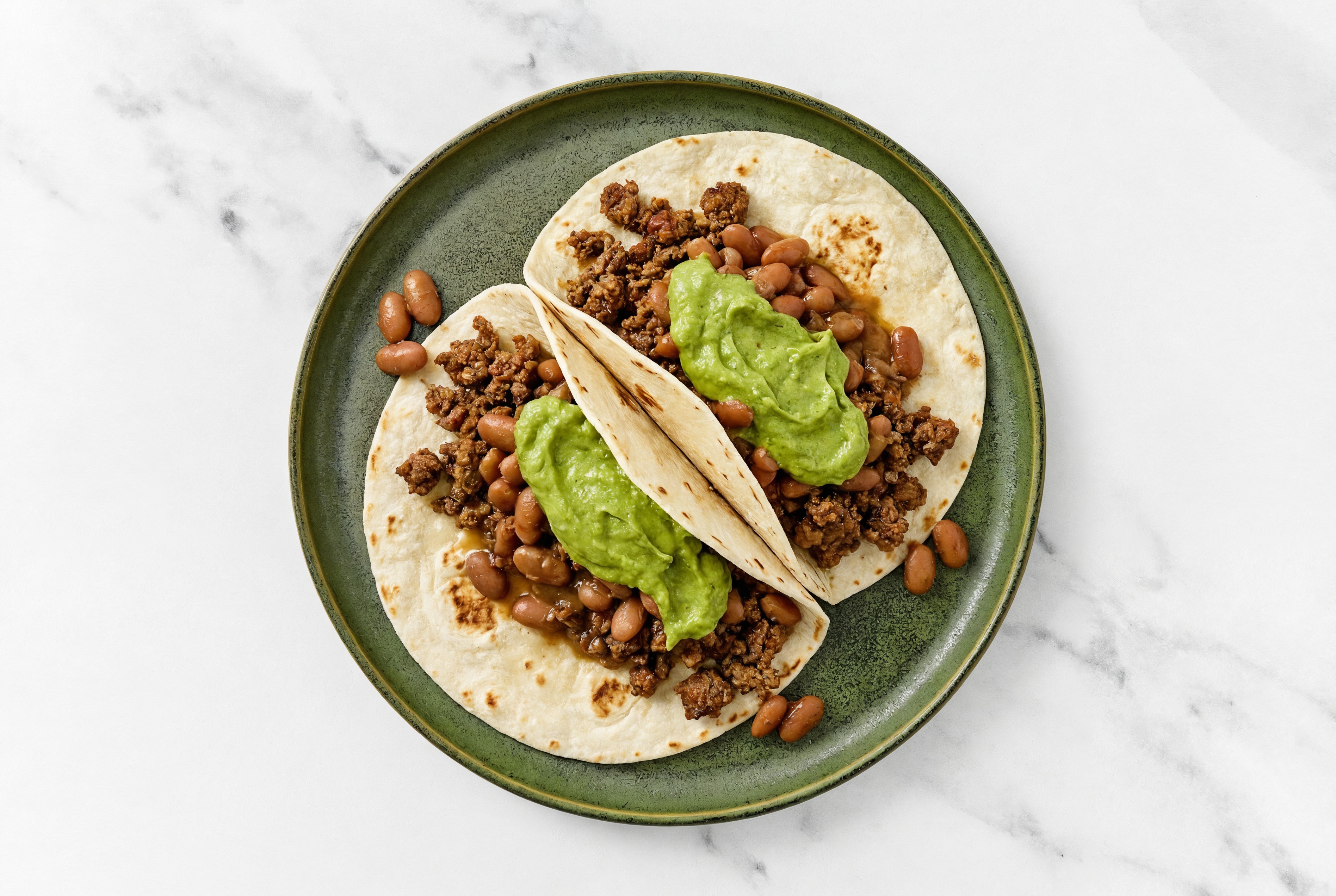 Mexican-Style Ground Beef Tacos with Avocado & Pinto Beans
