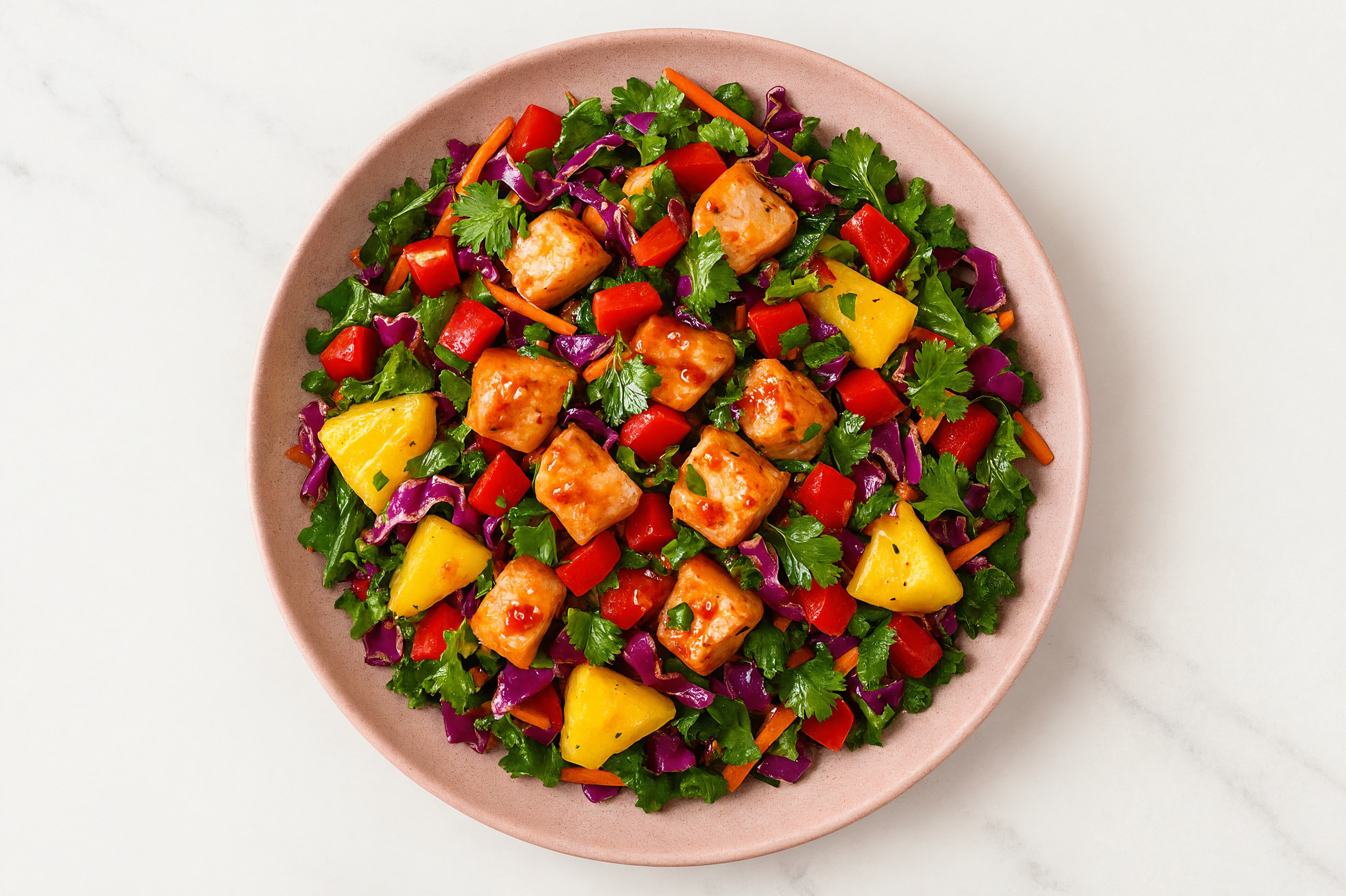 Herby Sweet Chili Chicken Rainbow Salad with Red Bell Pepper
