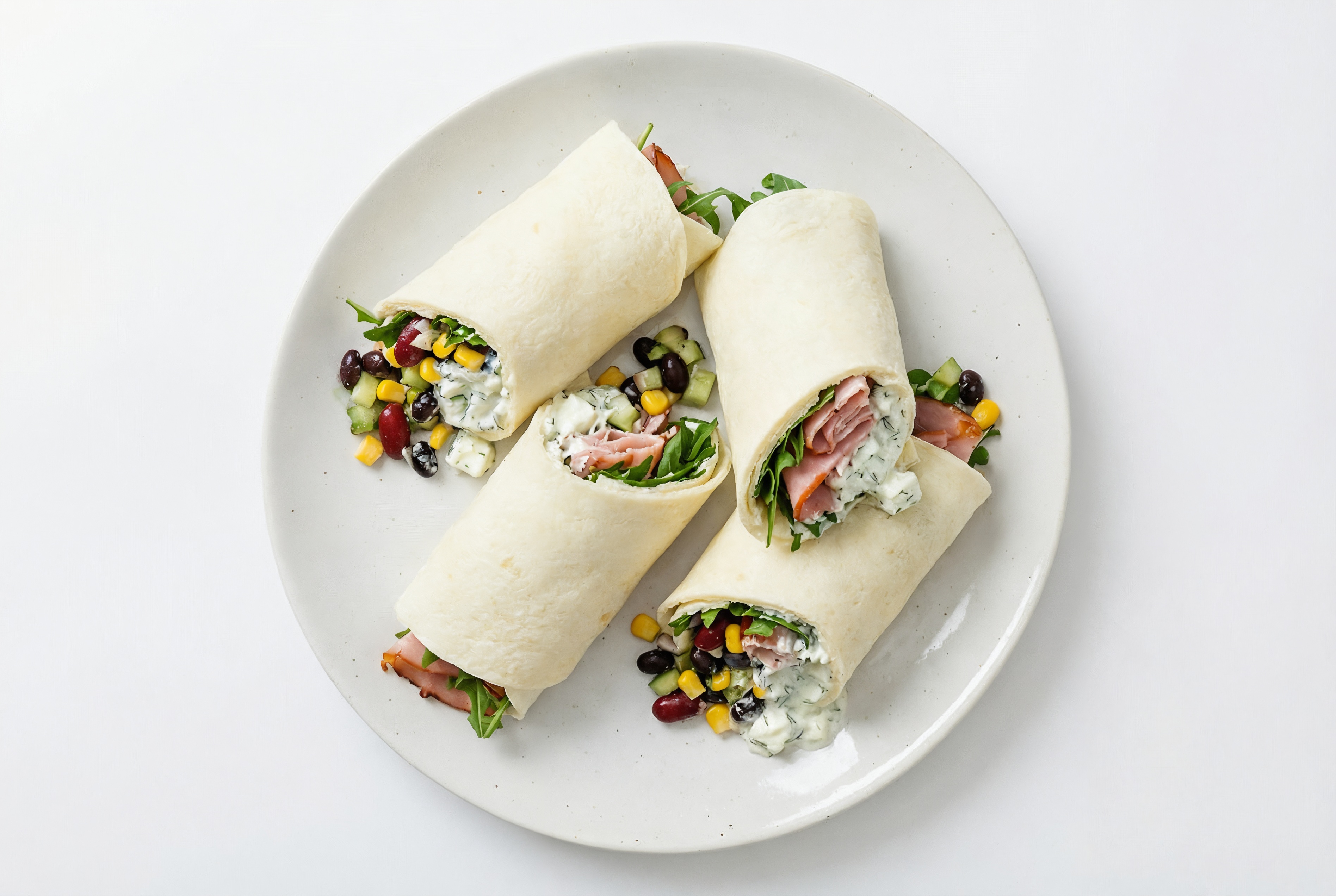 Creamy Honey Ham + Cucumber Wraps with Arugula