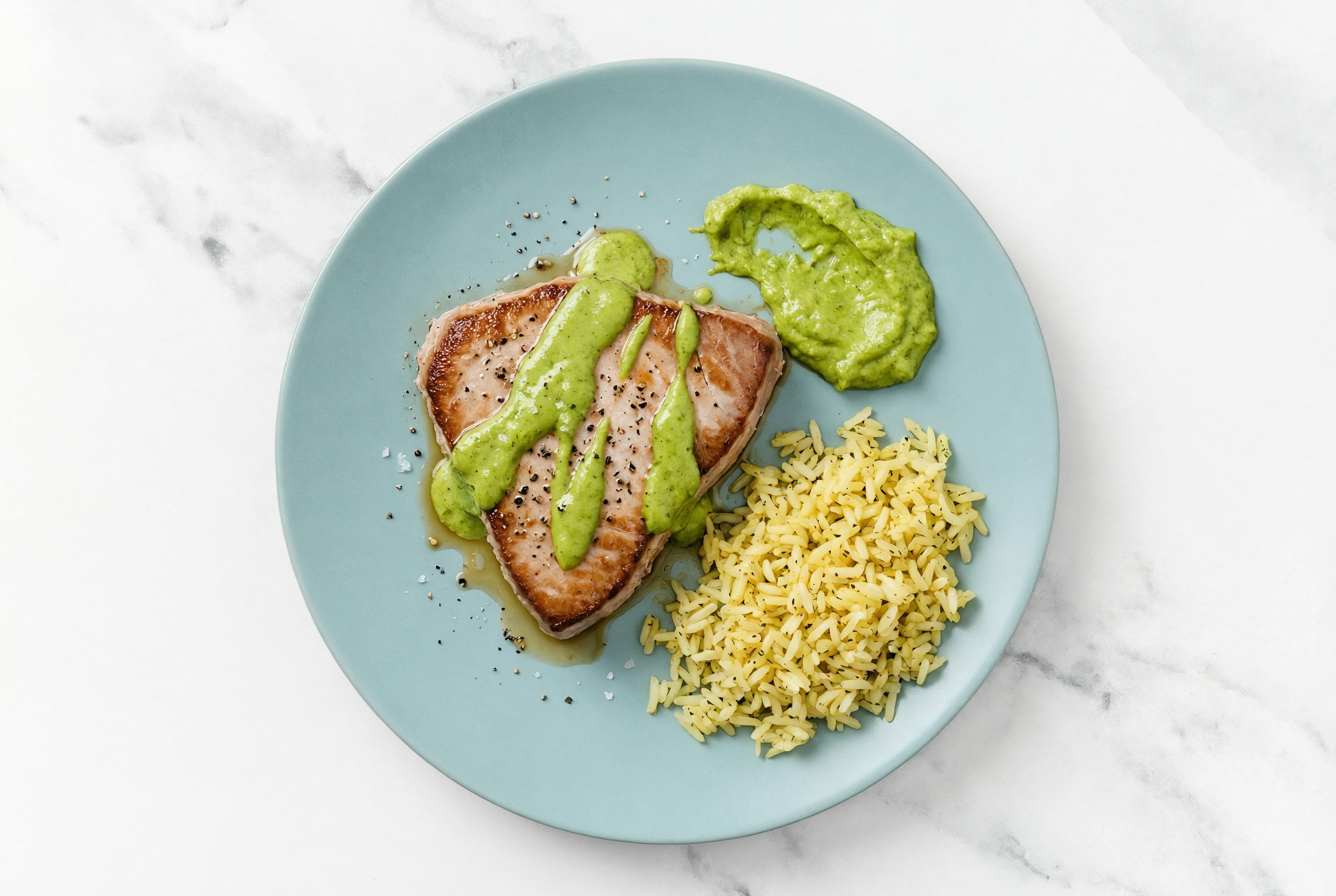 Avocado Tuna Steaks with Jasmine Rice