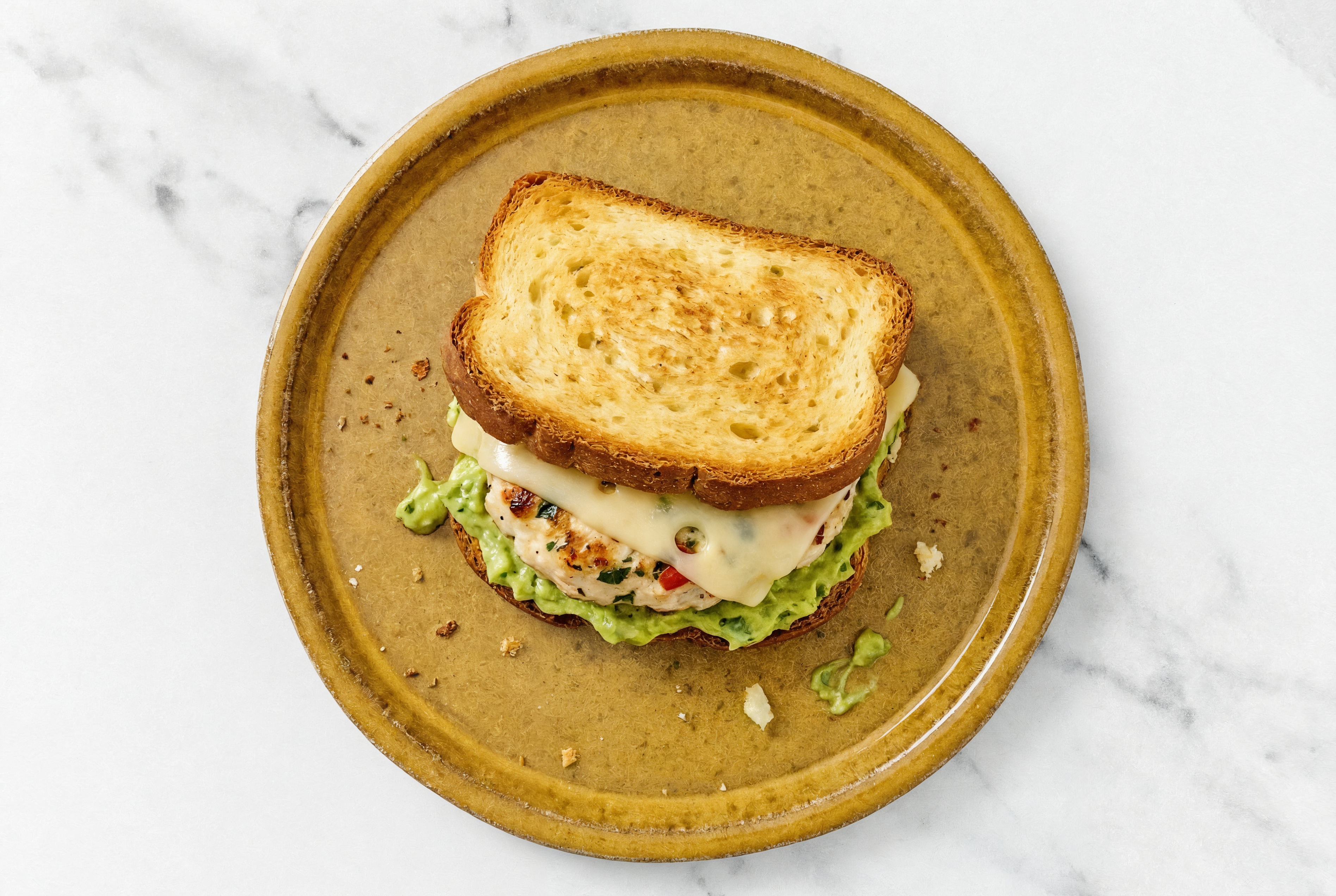 Swiss Chicken Burger on GF Bread with Guacamole