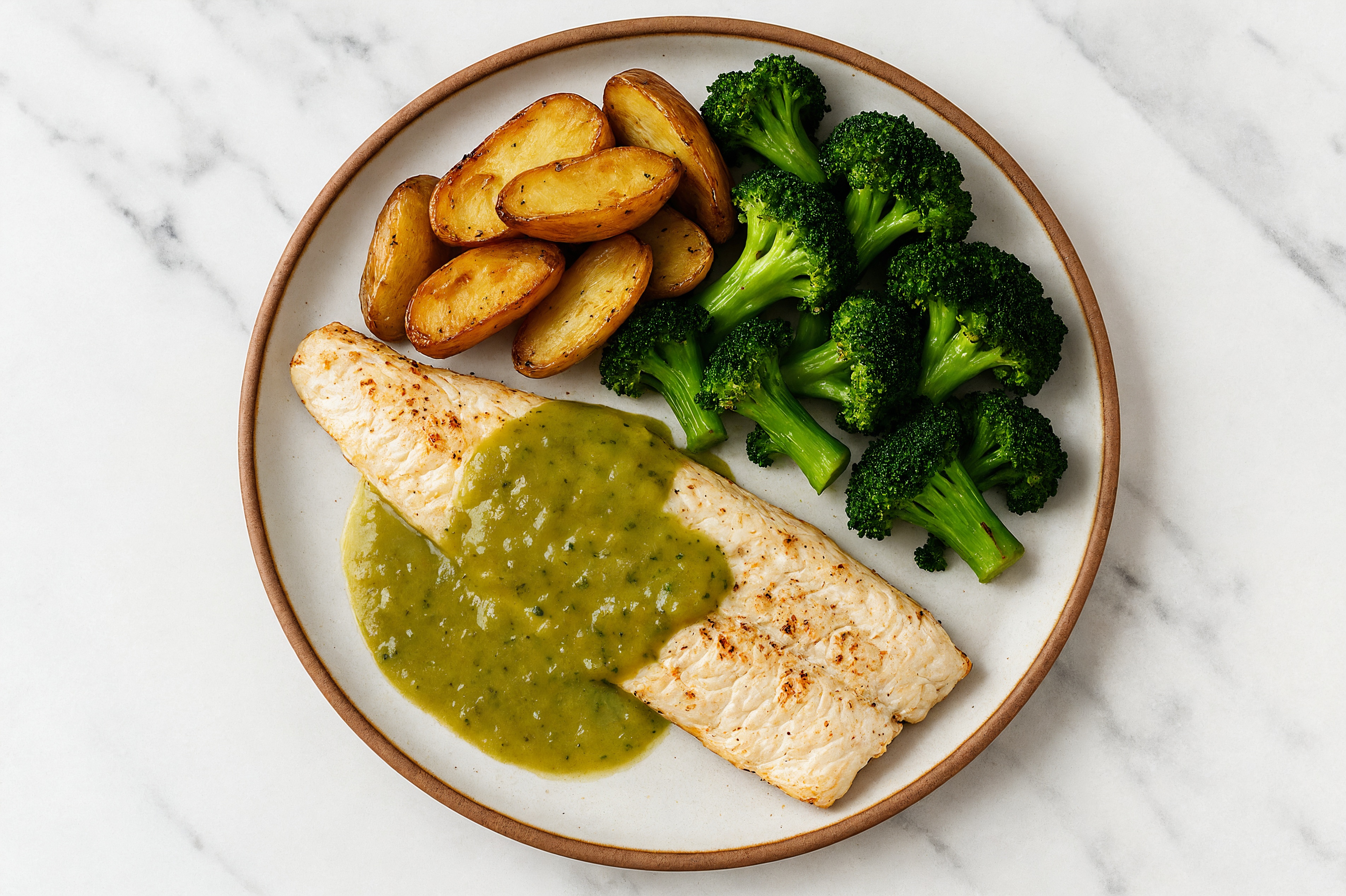 Green Chile Steelhead Trout with Fingerling Potatoes & Broccoli