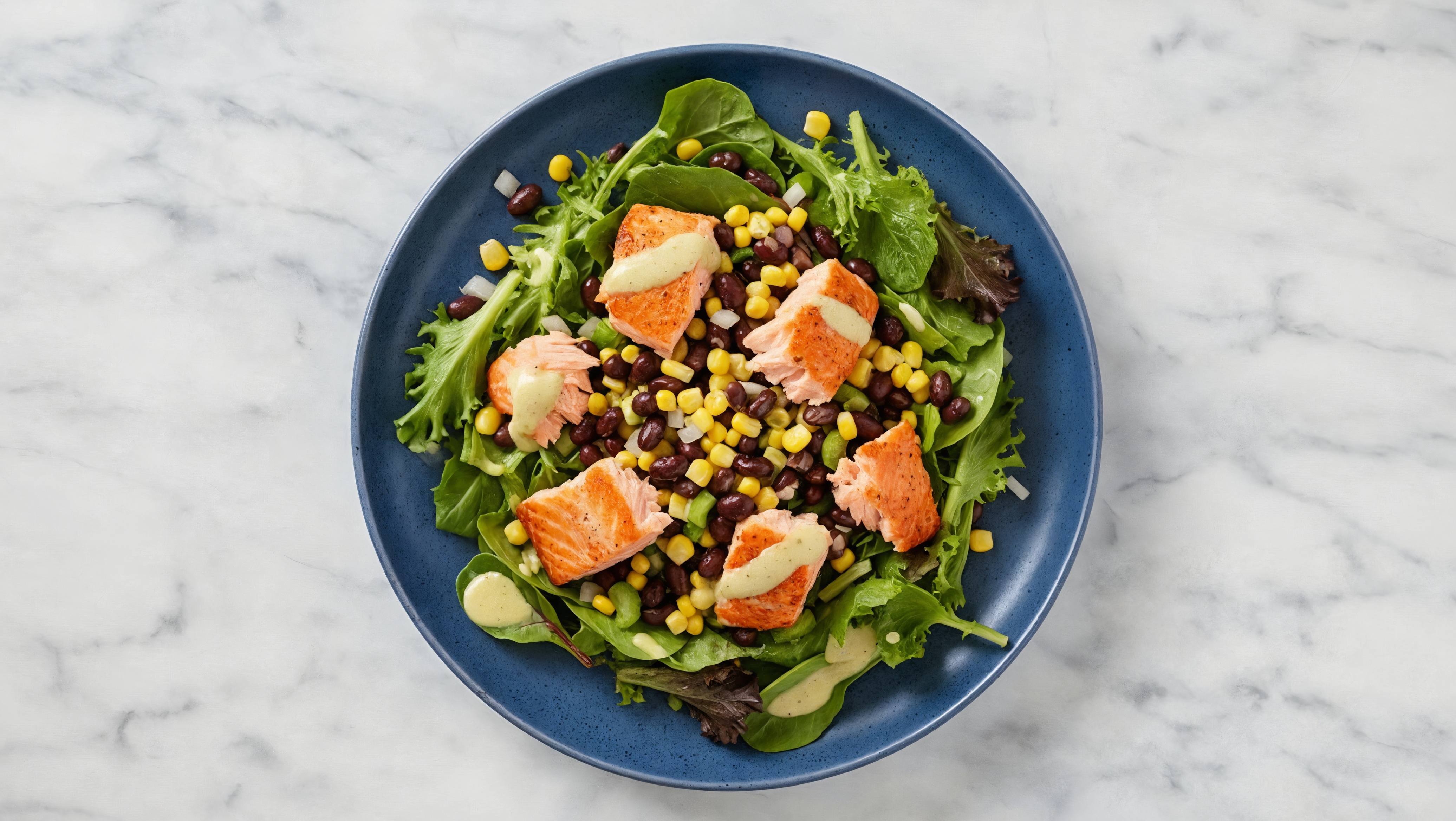 Tahini Spring Mix Salad with Sockeye Salmon & Black Beans
