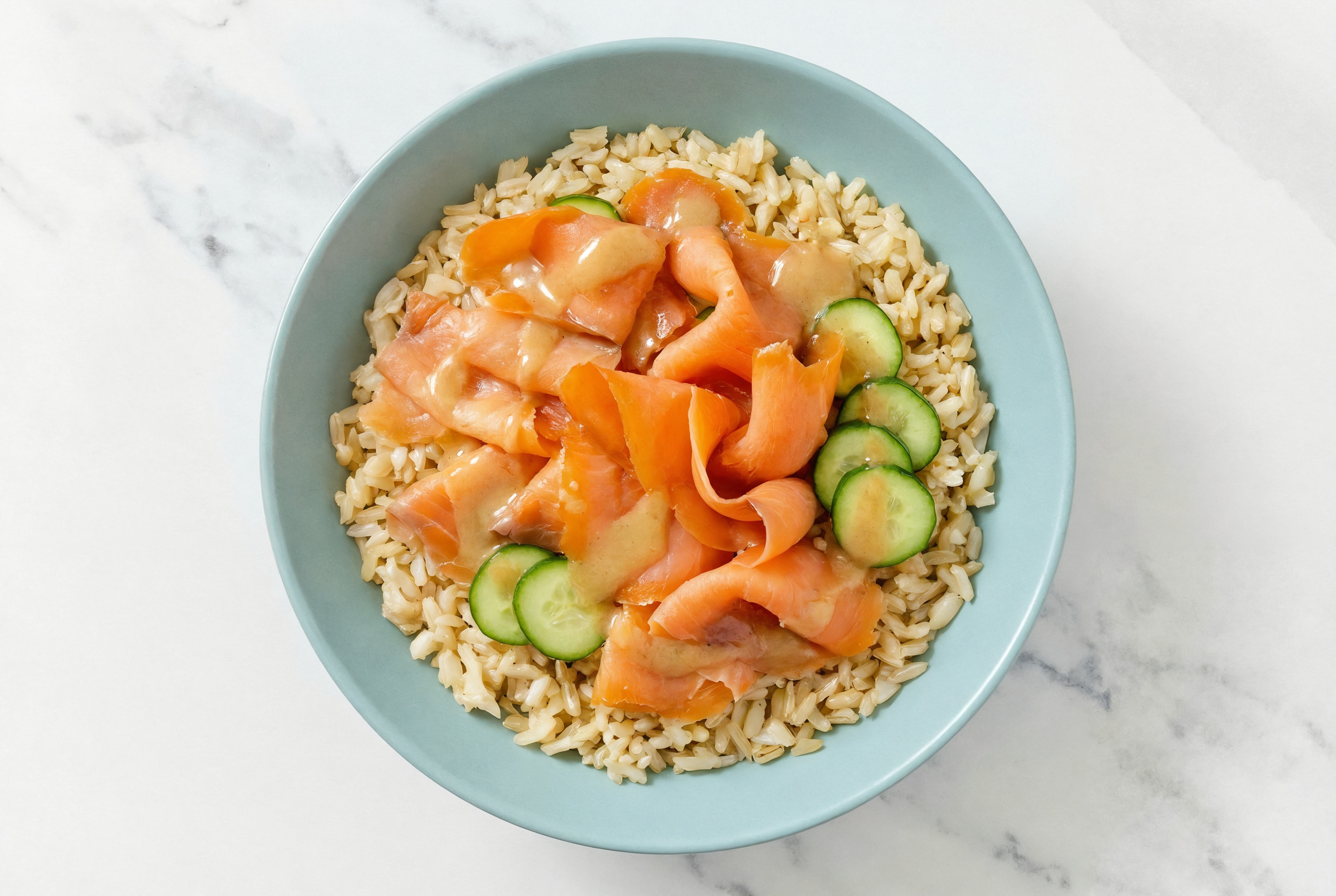 Gingery Ponzu Salmon + Cucumber Brown Rice Bowl