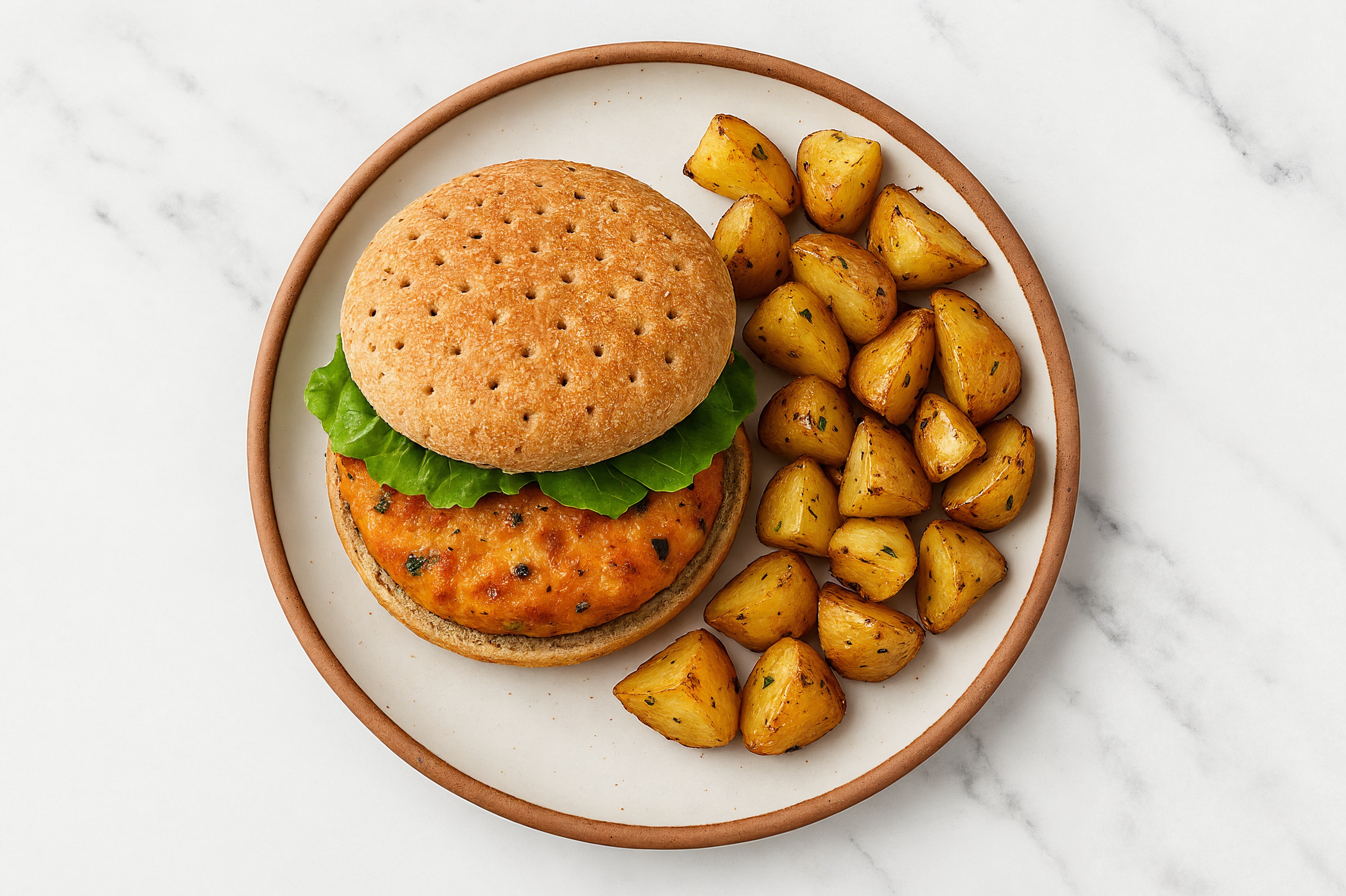 Southwest Chicken Burger + Rosemary Potatoes
