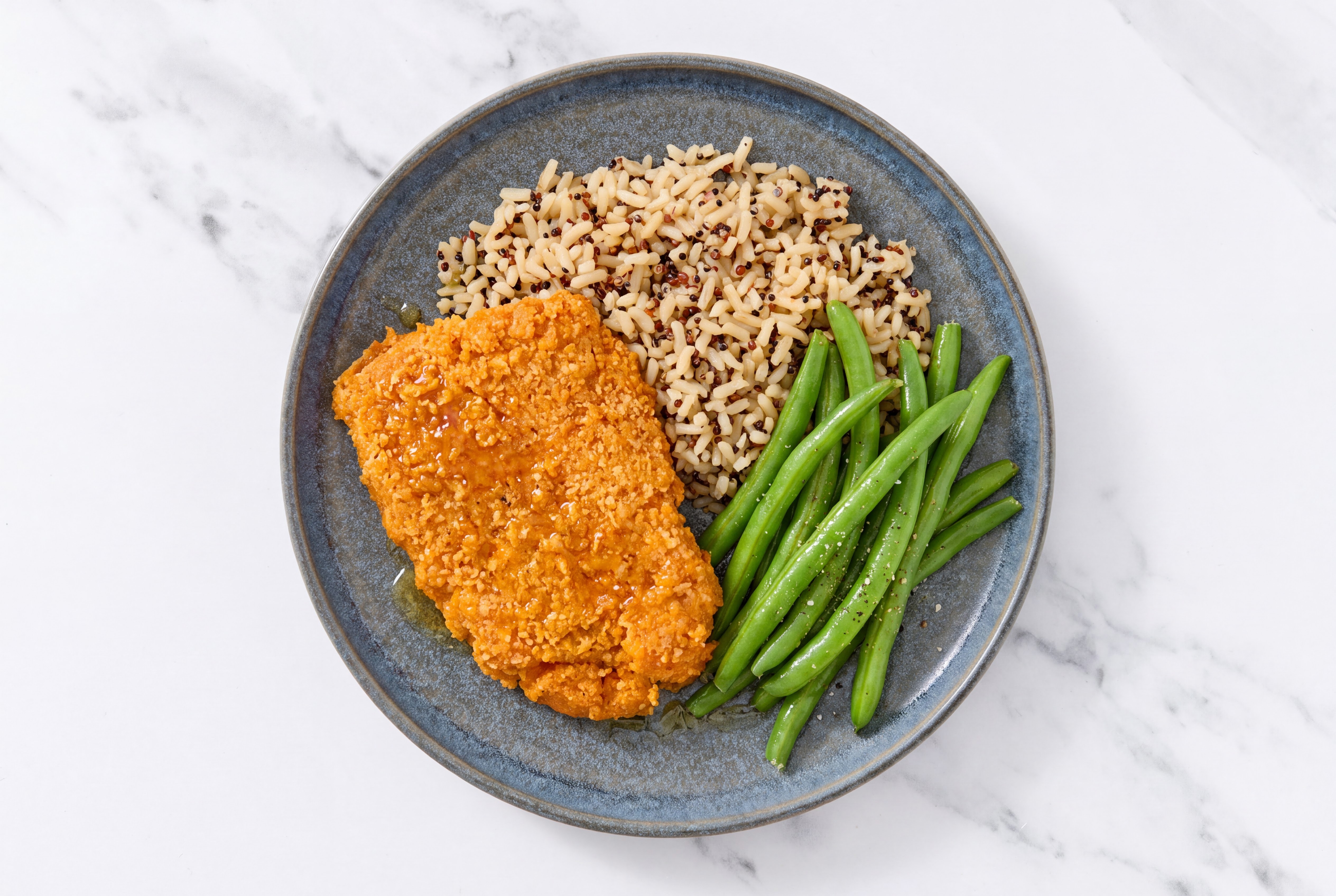 Hot Honey Breaded Chicken Cutlet with Organic Green Beans & Brown Rice