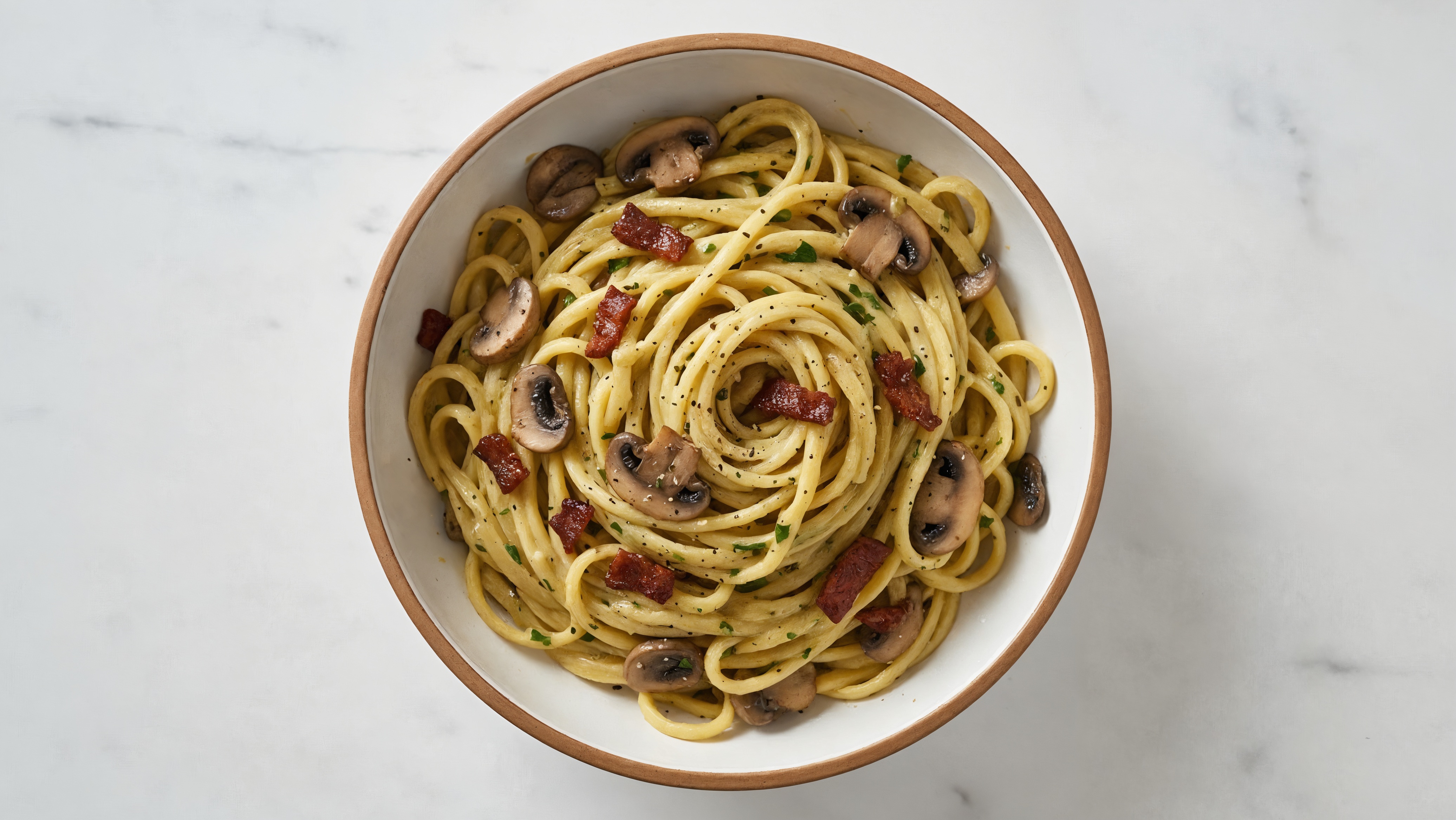 Creamy Herb White Sauce MyBacon + Mushroom Linguine