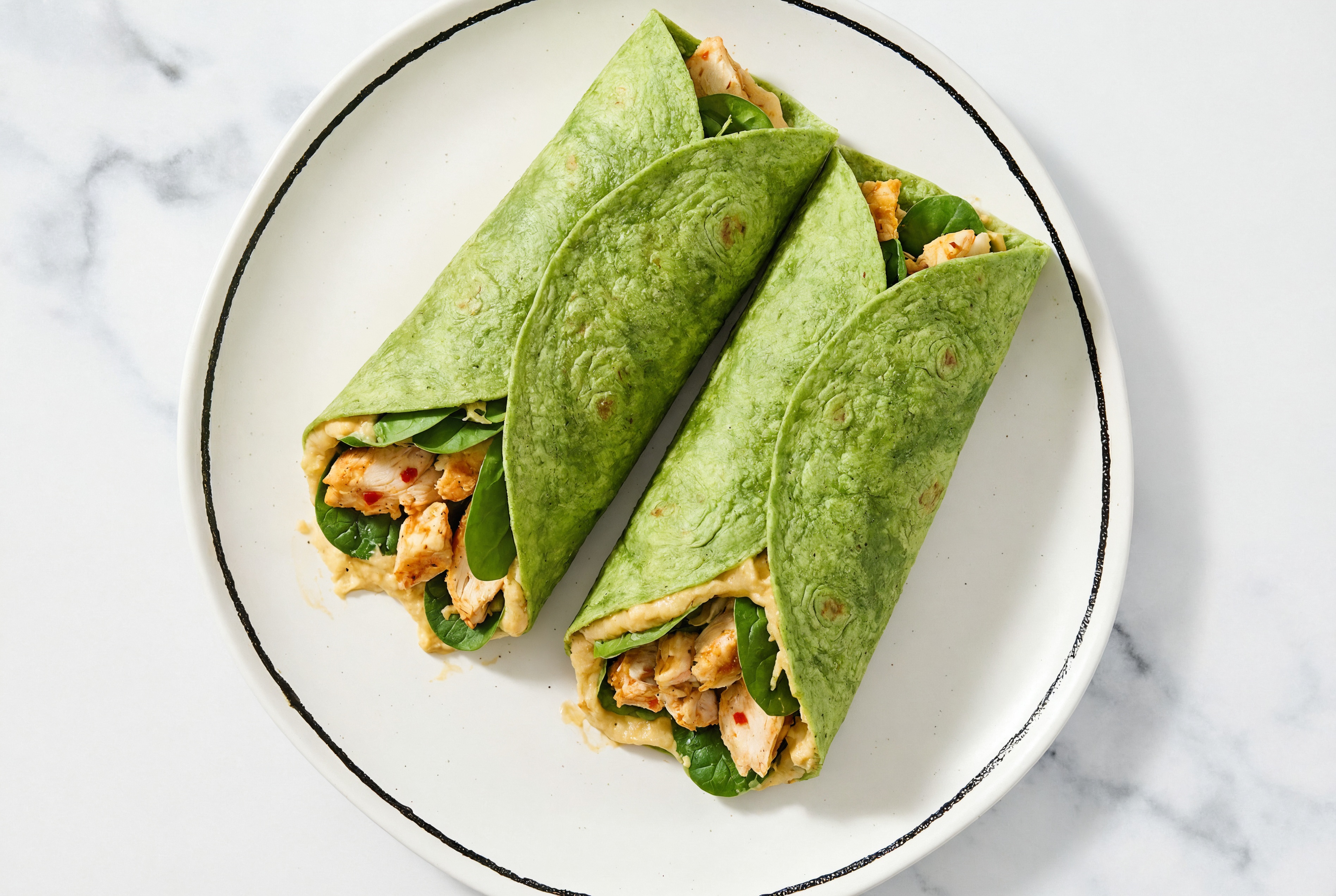 Lemony French Onion Hummus + Chile Chicken Wrap