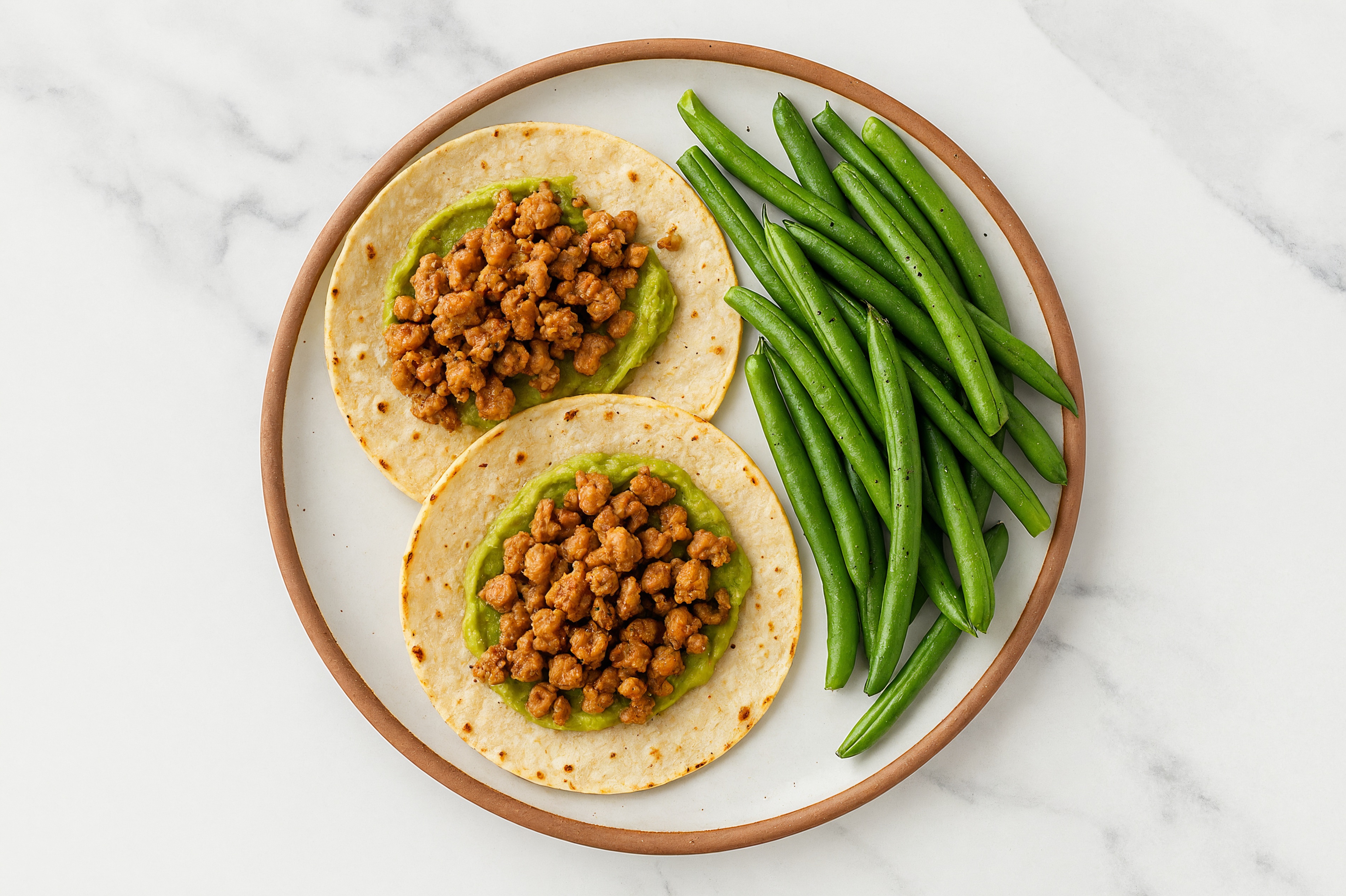 Garlicky Turkey + Organic Green Bean Tostadas
