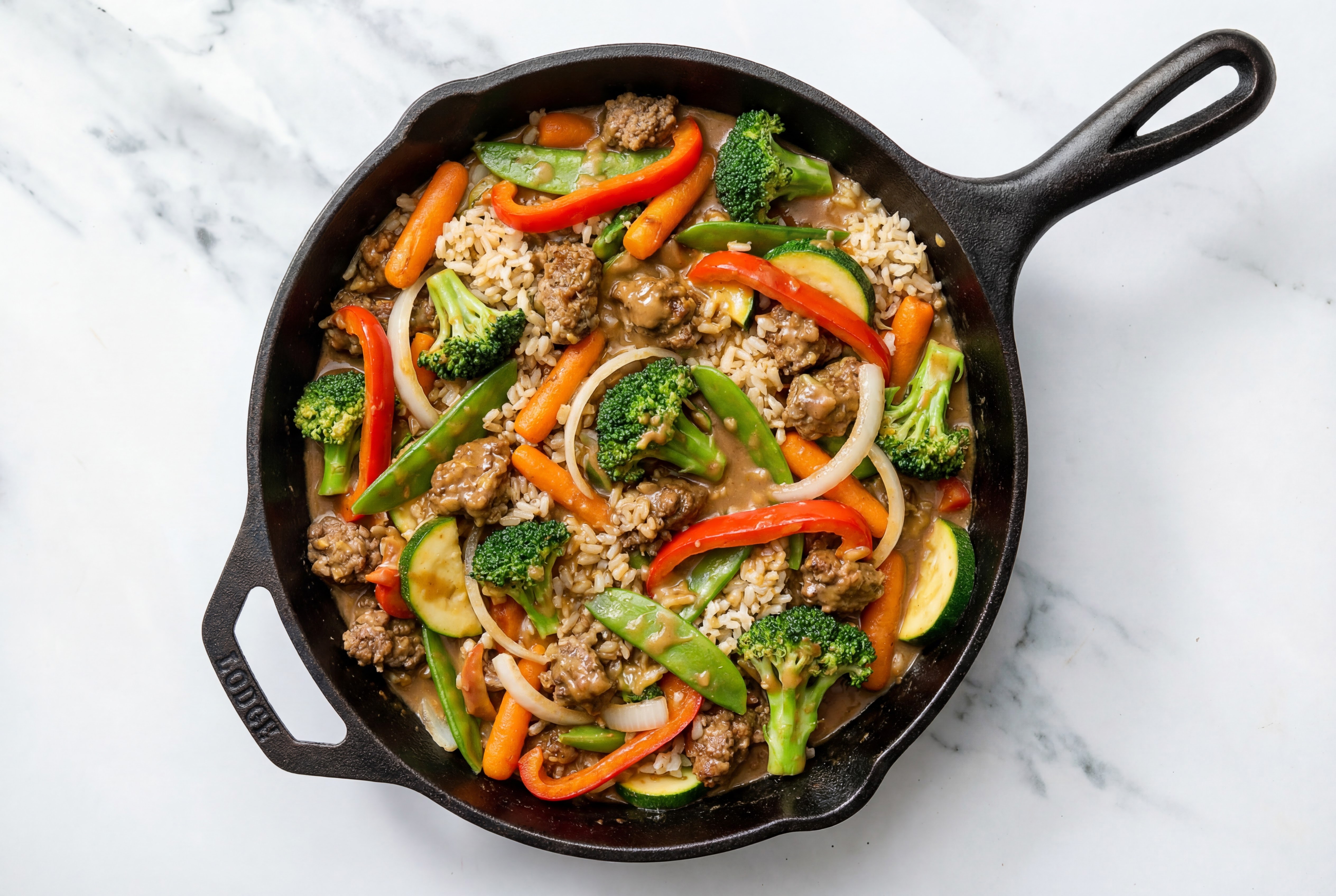 Herby Thai Peanut Veggie + Ground Italian-Style Beef Stir-Fry