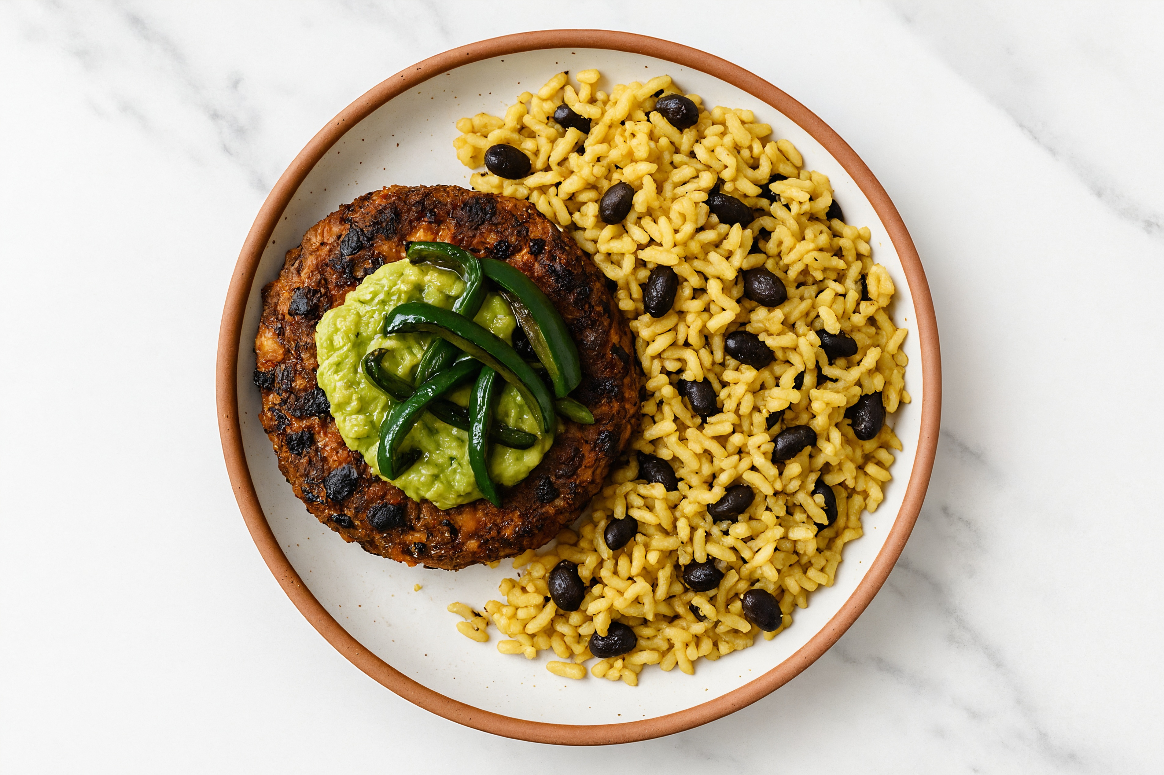 Poblano Black Bean Burger + Rice + Beans