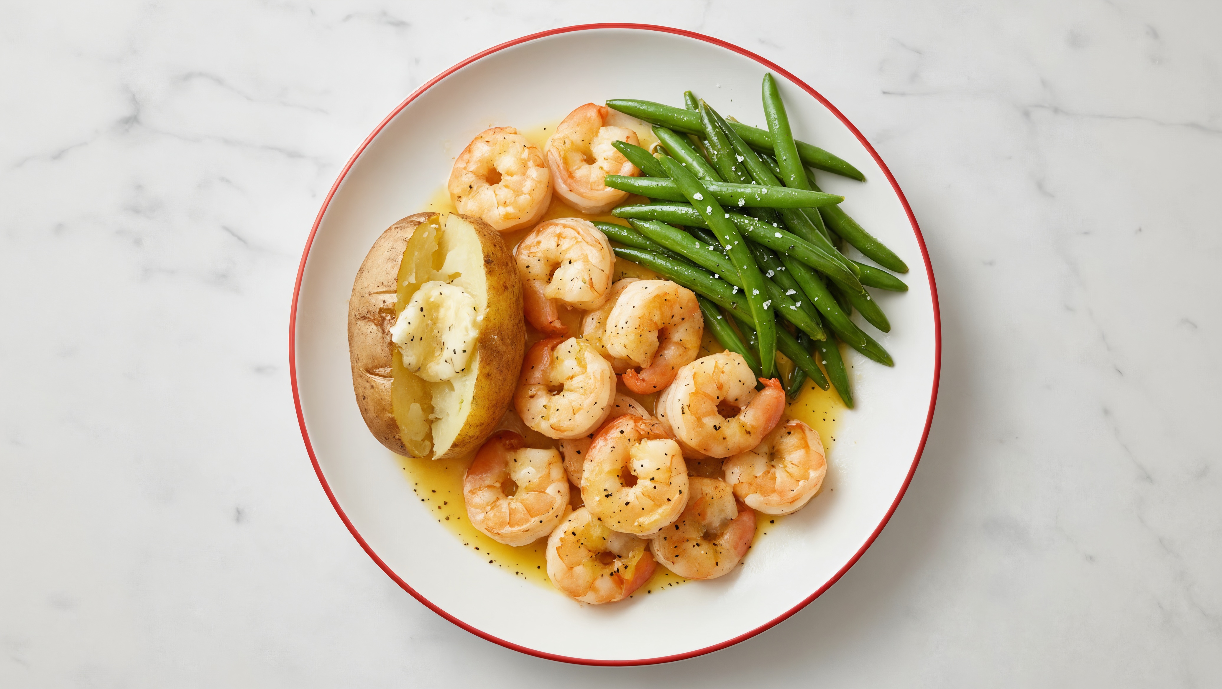 Lemon-Slow Churned & Peppercorn Pasture Butter Shrimp with Russet Potato & Green Beans