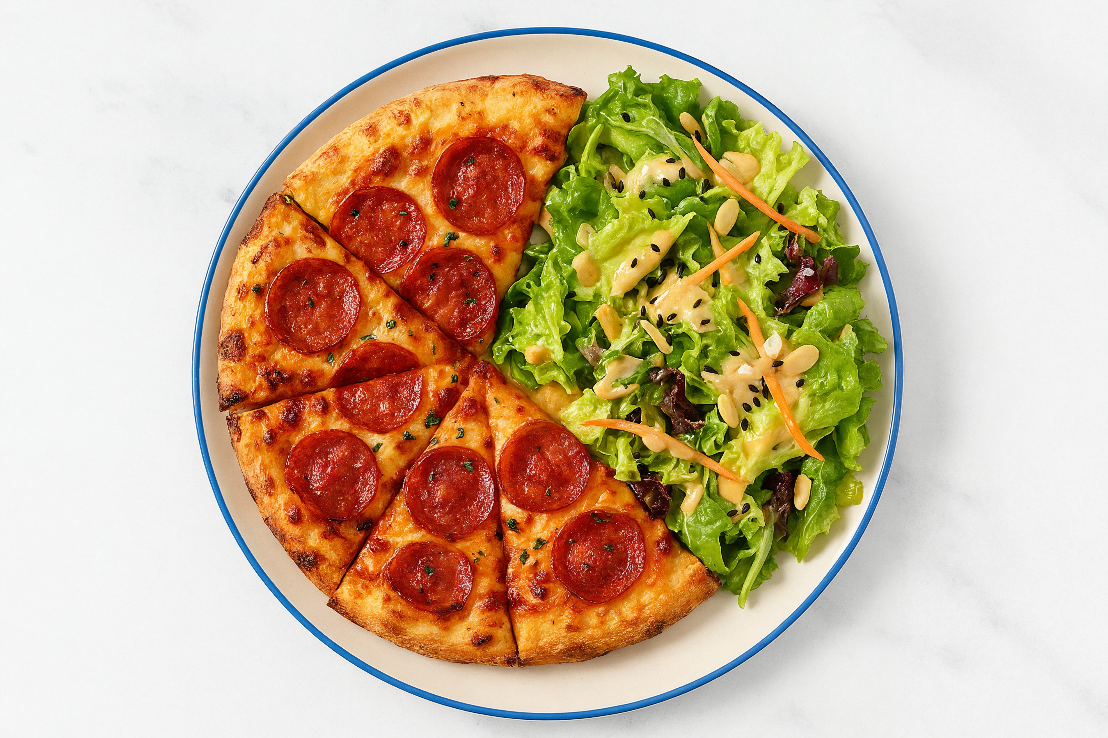 Pepperoni Pizza + Little Miso Ginger Kit Gem Salad