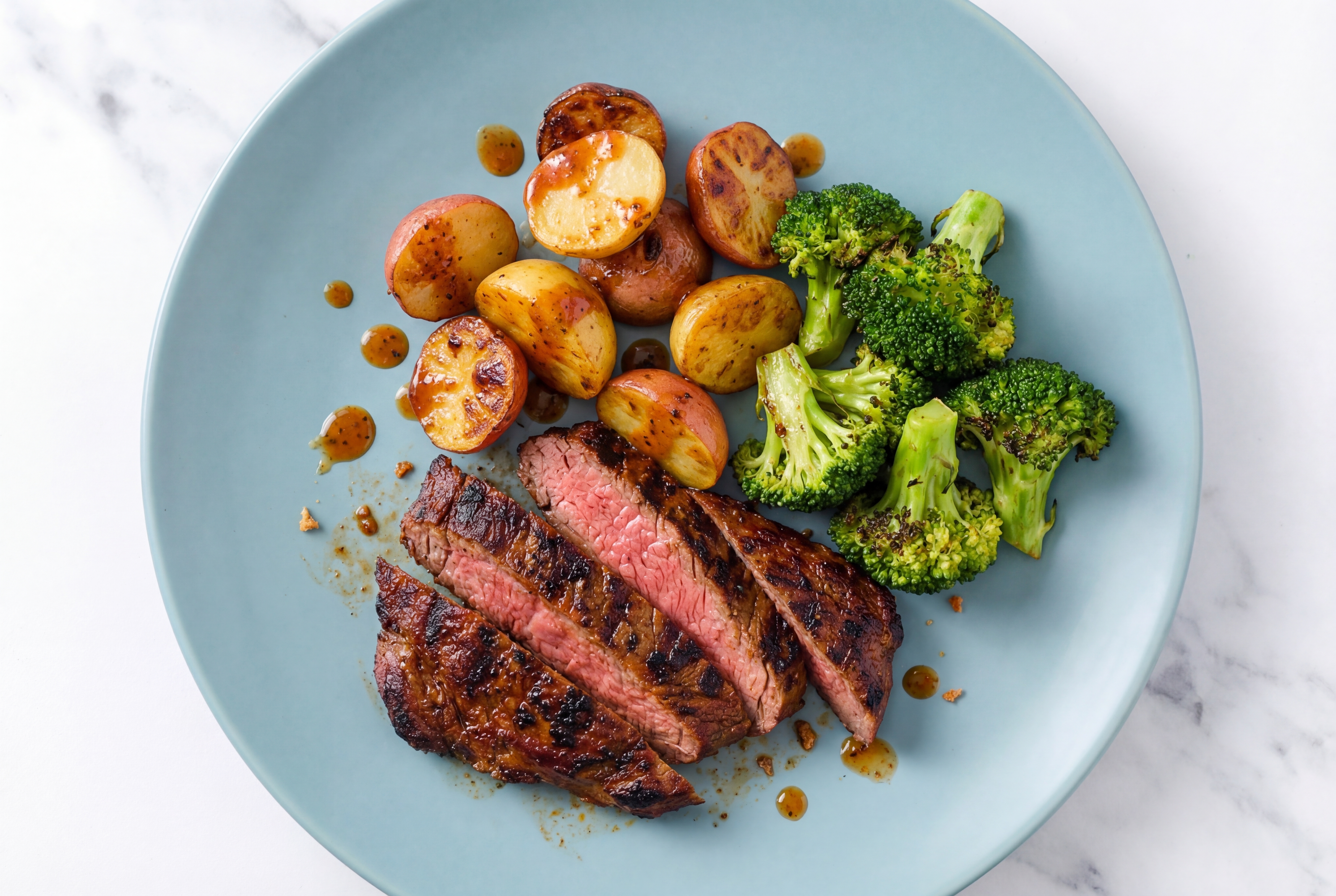Flank Steaks with Hickory Potatoes + Organic Broccoli