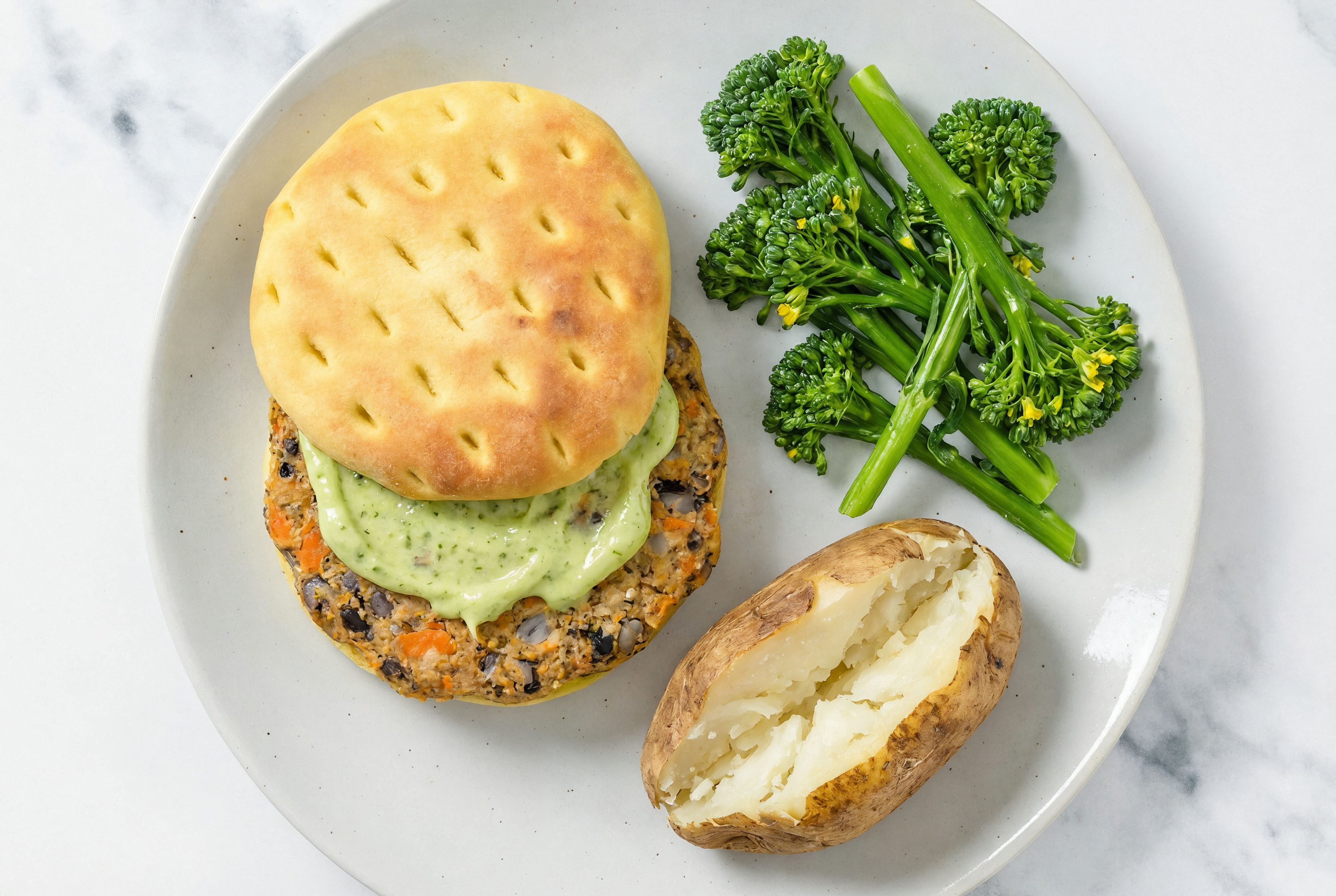 Pesto Black Bean Burger on Brioche with Baby Broccoli