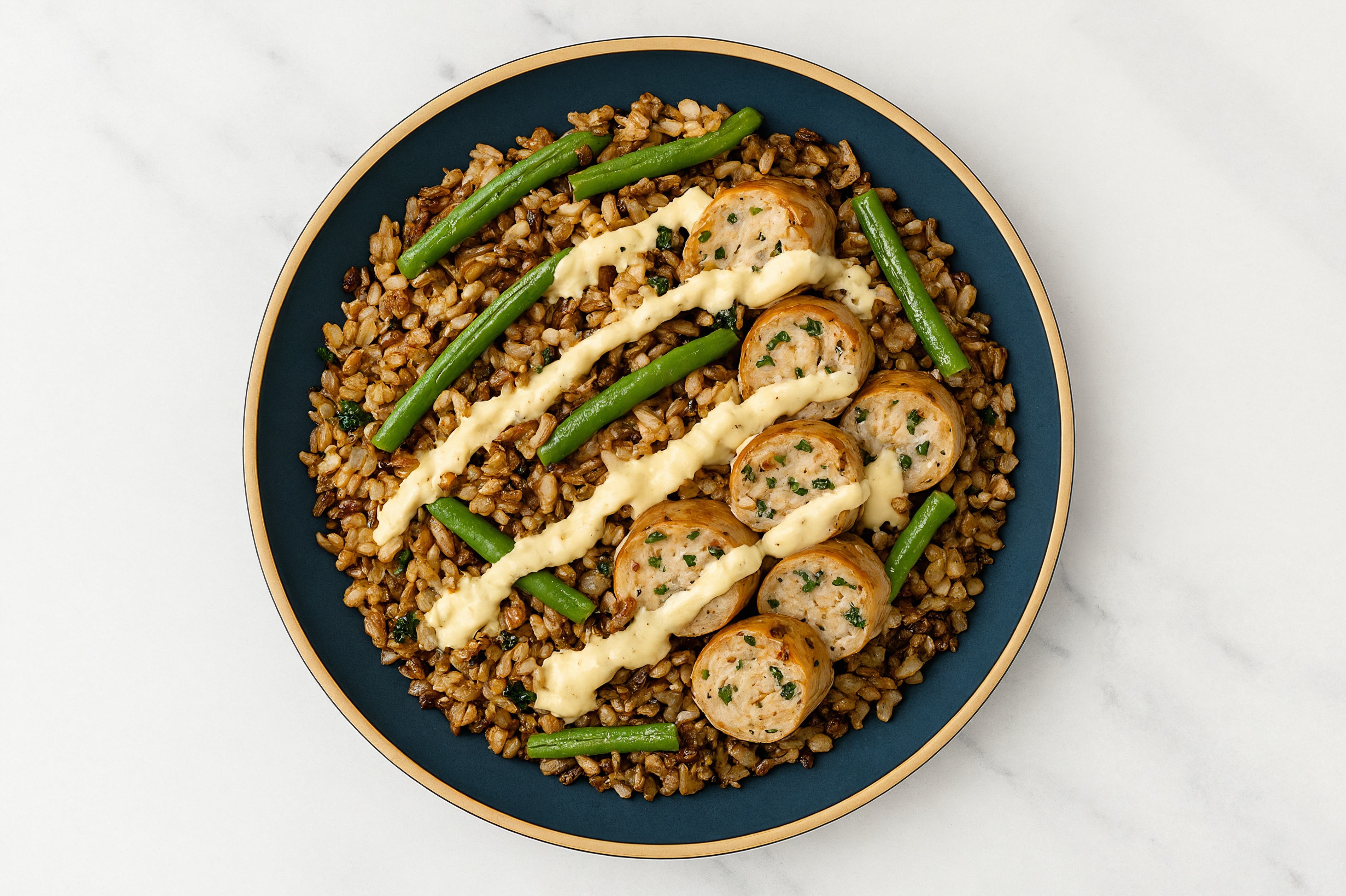 Creamy Garlic Sausage + Green Bean Grain Bowl