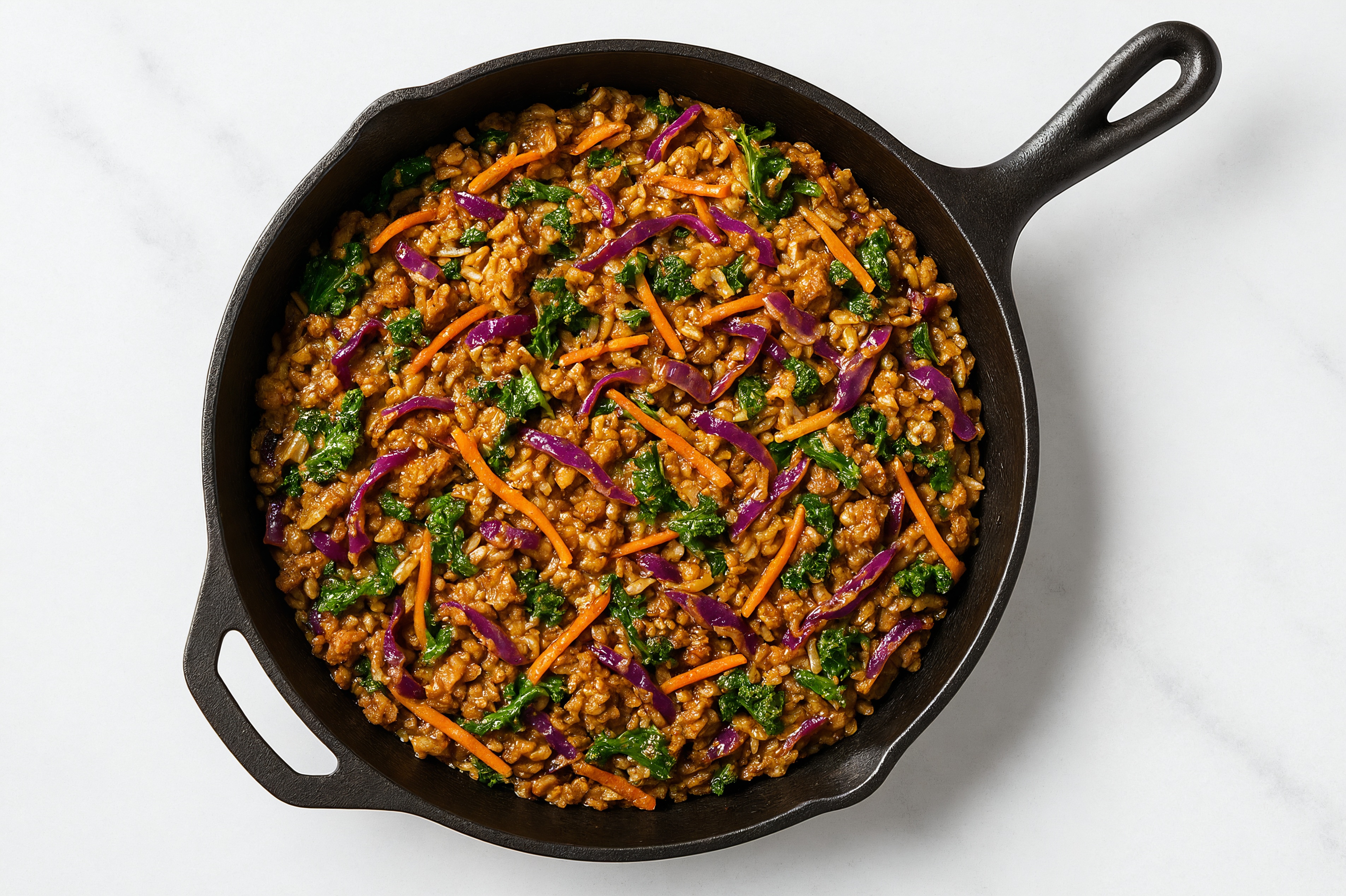 Thai Peanut Rainbow Veggie + Ground Turkey Stir-Fry with Seasoned Jasmine Rice