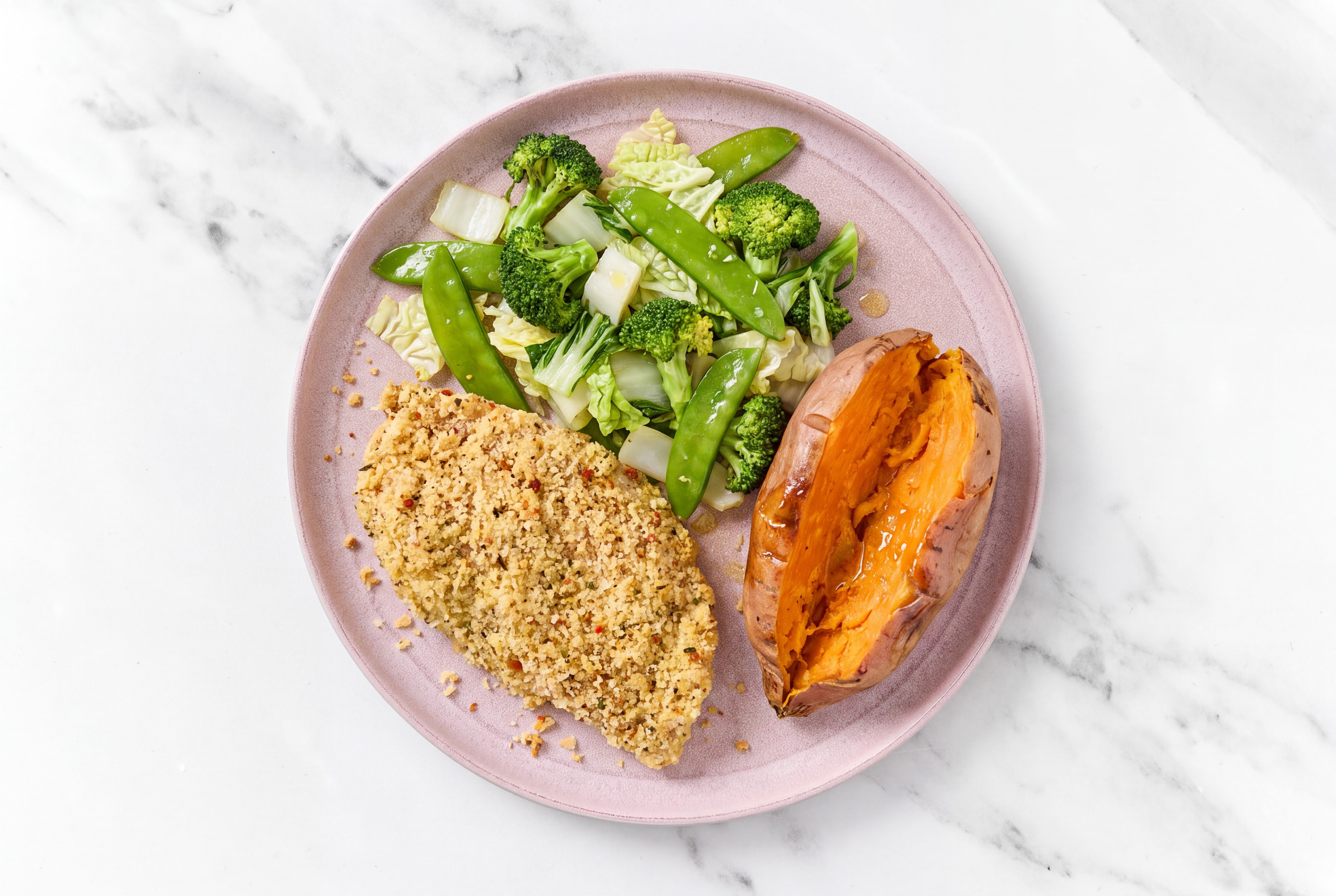 Parmesan Breaded Chicken Cutlet with Bok Choy & Sweet Potato