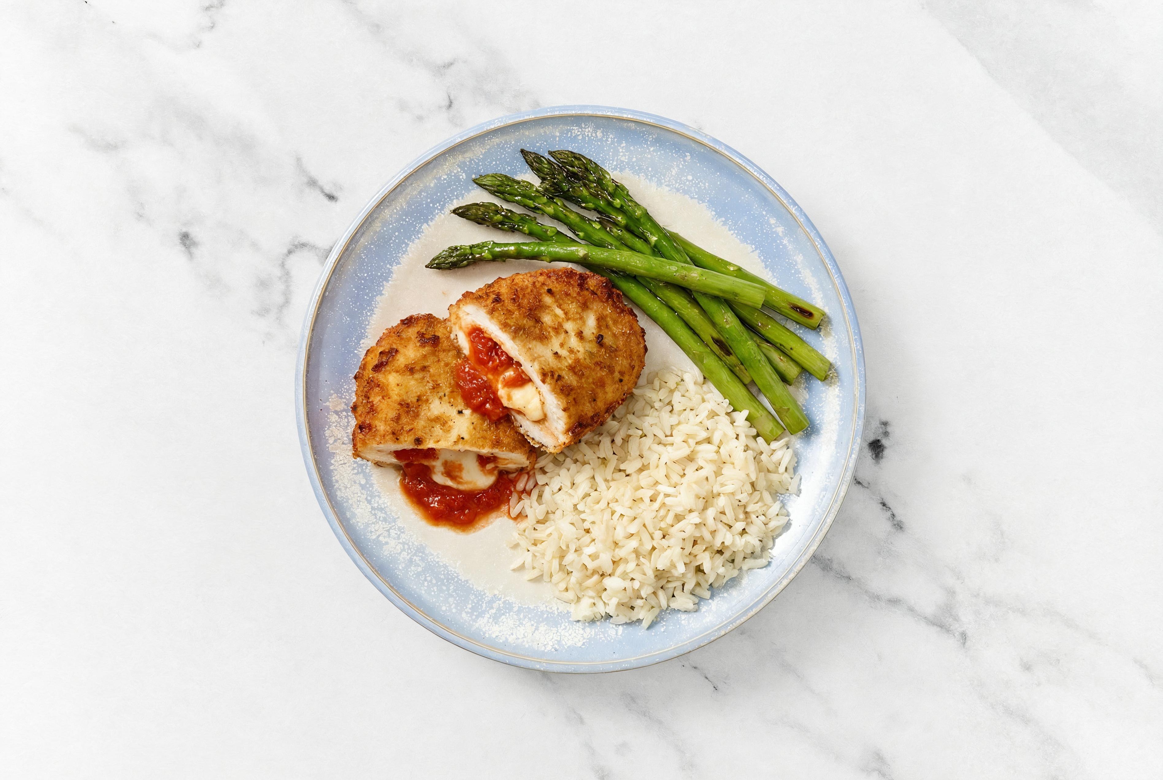 "Chicken" Parm with Asparagus & White Rice