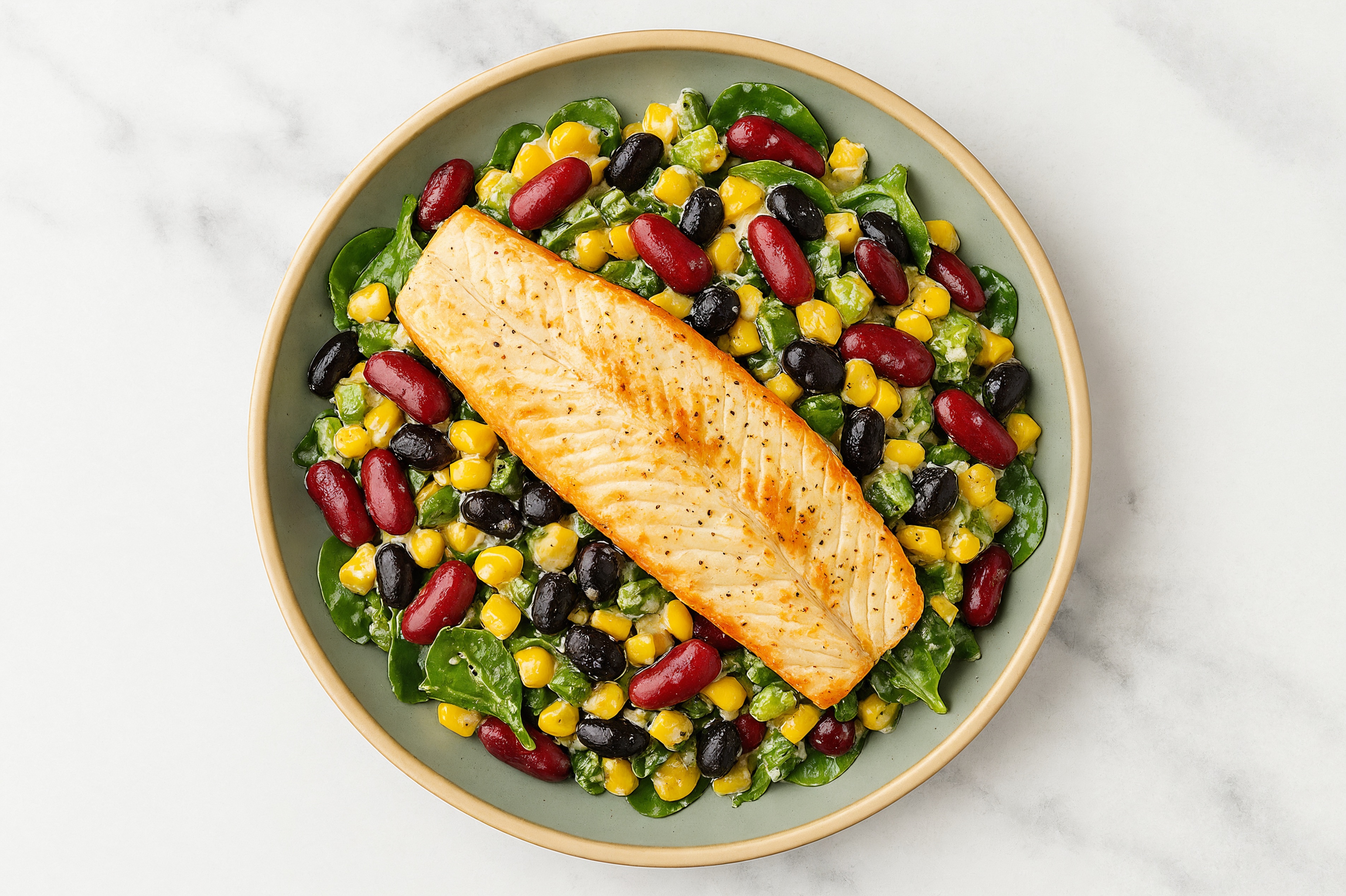 Baby Spinach Salad with Trout, Beans & Creamy Caesar Dressing