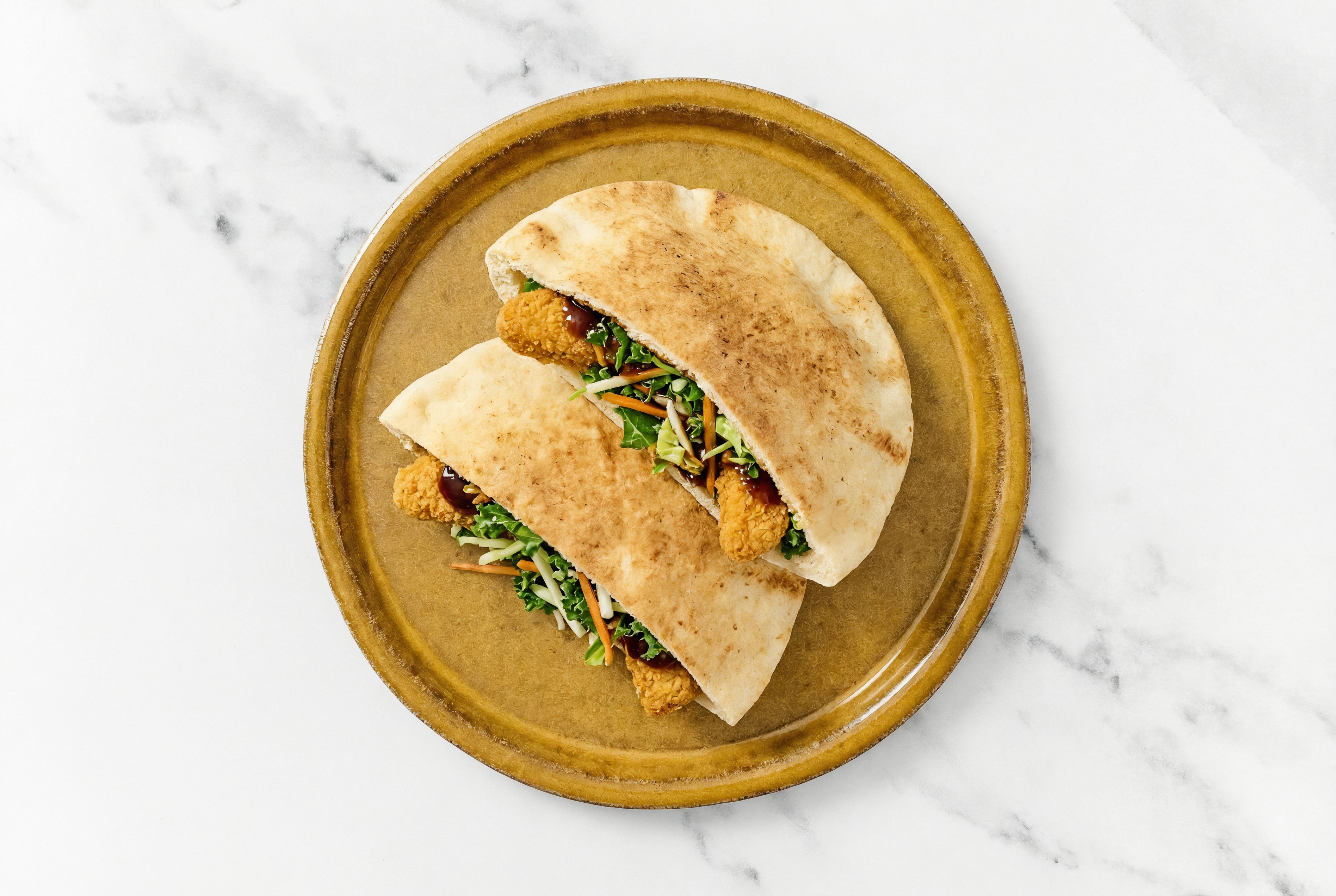 Vegan BBQ Fried Chick'n Pitas with Traditional Pita